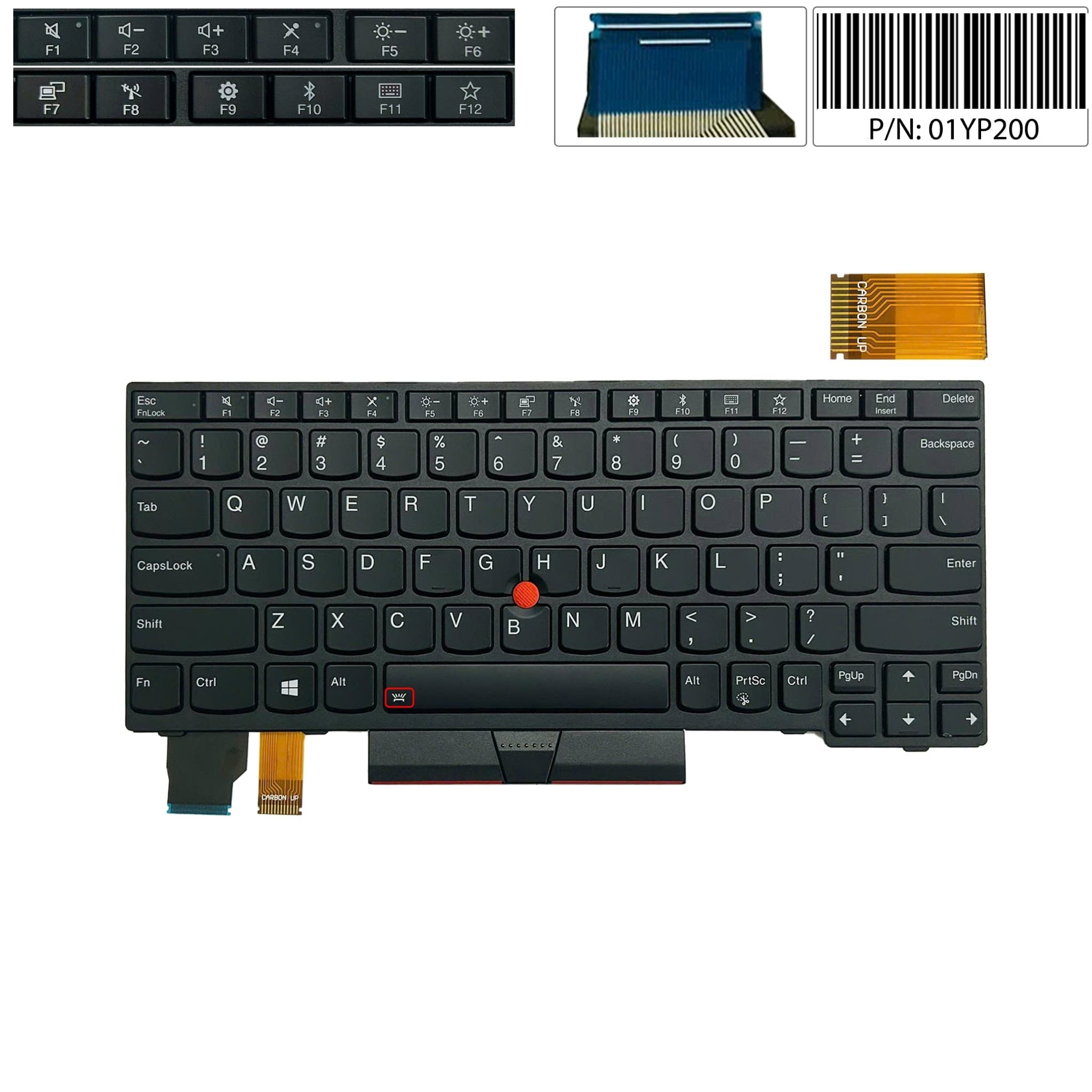  Bàn phím Lenovo ThinkPad X280 US 01YP200 Phím đen Chữ trắng Đèn Kèm khung đen Chuột & A285 X395 (ORG +) 