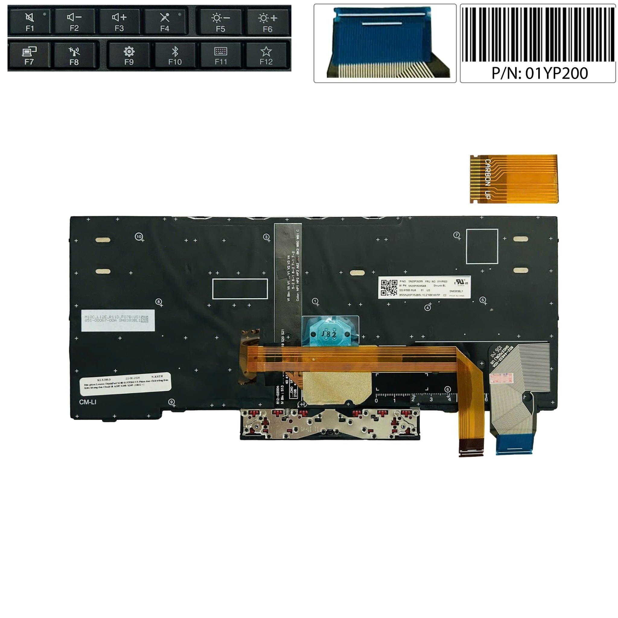  Bàn phím Lenovo ThinkPad X280 US 01YP200 Phím đen Chữ trắng Đèn Kèm khung đen Chuột & A285 X395 (ORG +) 
