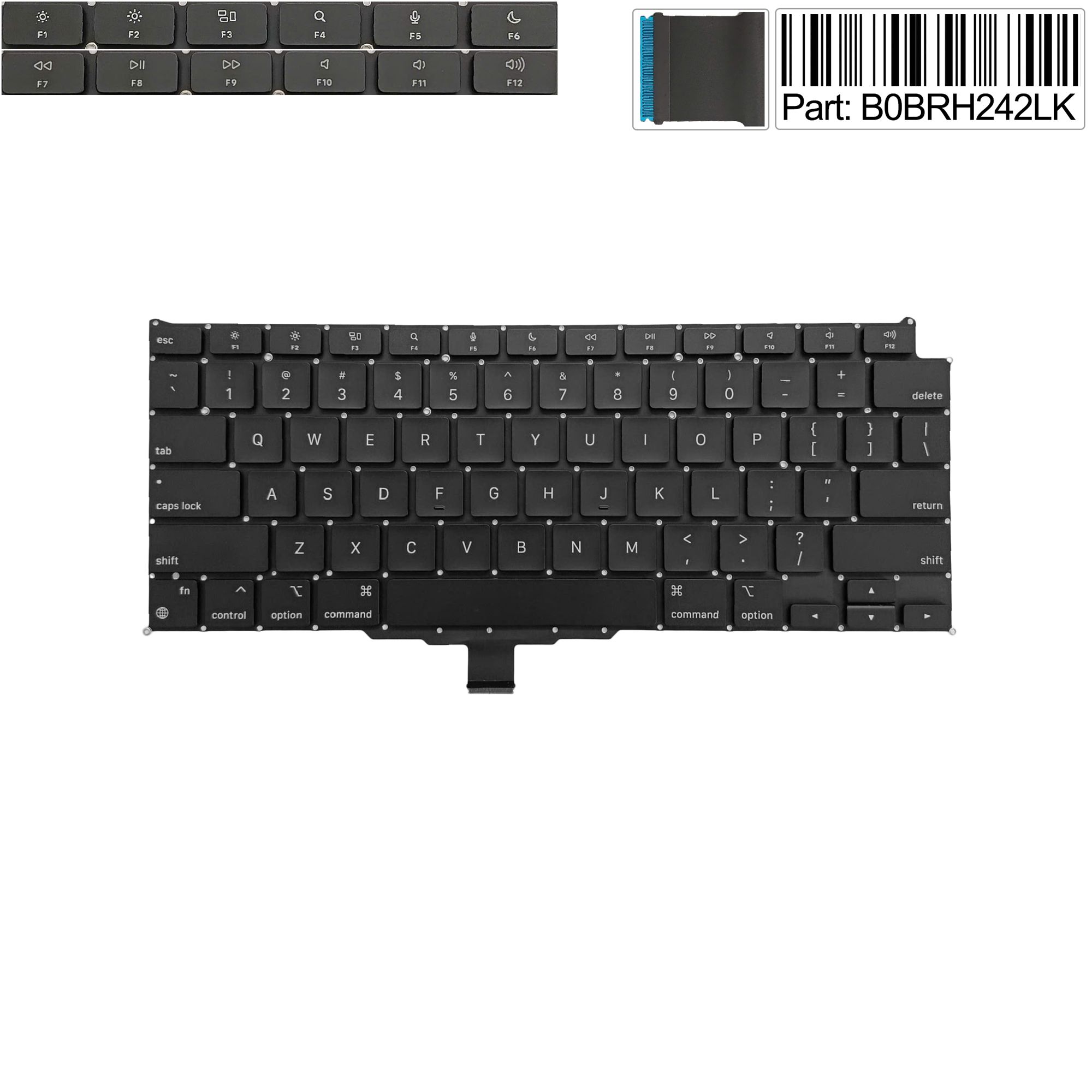  Bàn phím Macbook Air 13inch A2337 B0BRH242LK 2020 US Phím đen Chữ trắng Không khung & A 2179 (ORG +) 