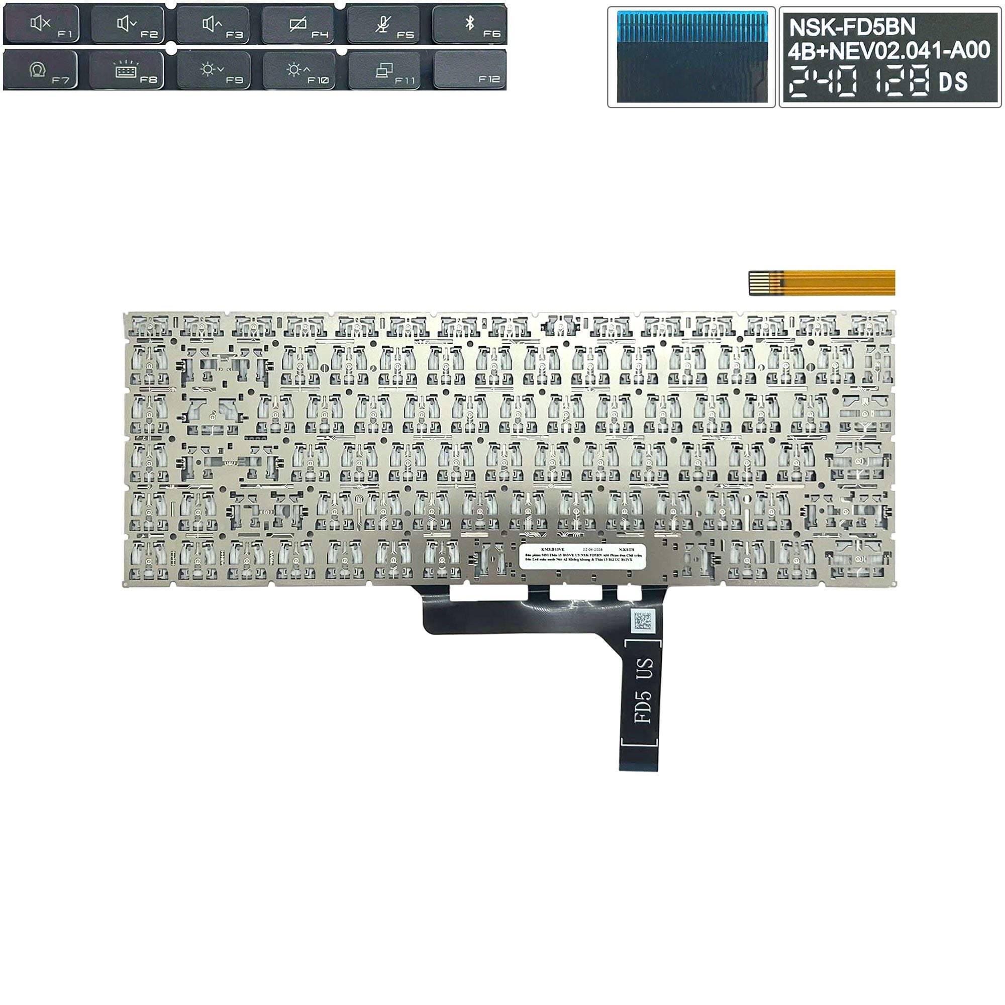  Bàn phím MSI Thin 15 B13VE US NSK-FD5BN A00 Phím đen Chữ trắng Đèn Led màu xanh Nút AI Không khung & Thin 15 B12UC B12VE B13UC B13UDX B2RVE MS-16R8 (ORG +) 