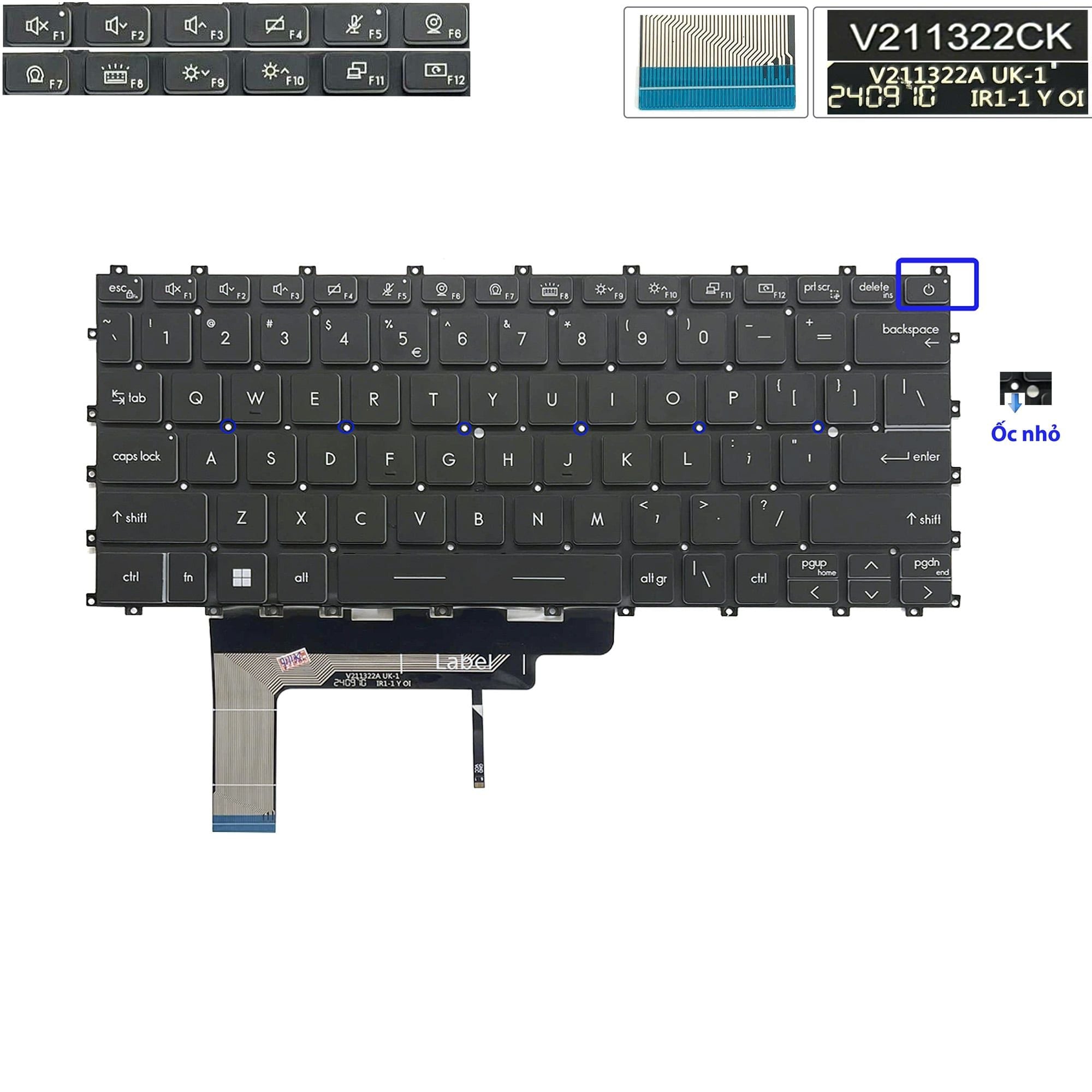  Bàn phím MSI Modern 14 C7M V211322CK US Đen Chữ trắng Đèn Nút nguồn không khung Tai ốc nhỏ & MSI Modern 14-C11M C12M C13M MS-14J1 V211322BK V211322CJ (ORG +) 