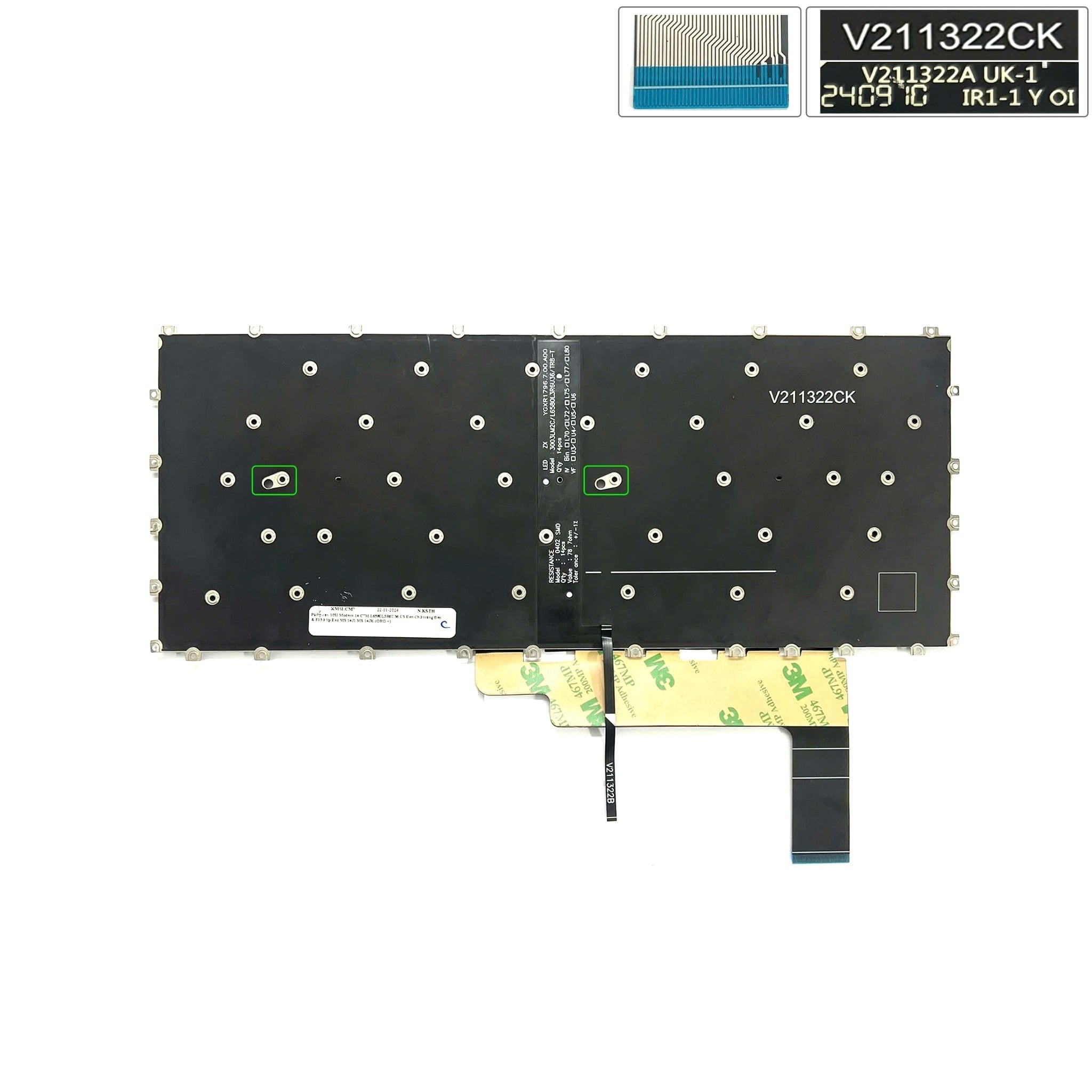  Bàn phím MSI Modern 14 C7M V211322CK US Đen Chữ trắng Đèn Nút nguồn không khung Tai ốc nhỏ & MSI Modern 14-C11M C12M C13M MS-14J1 V211322BK V211322CJ (ORG +) 