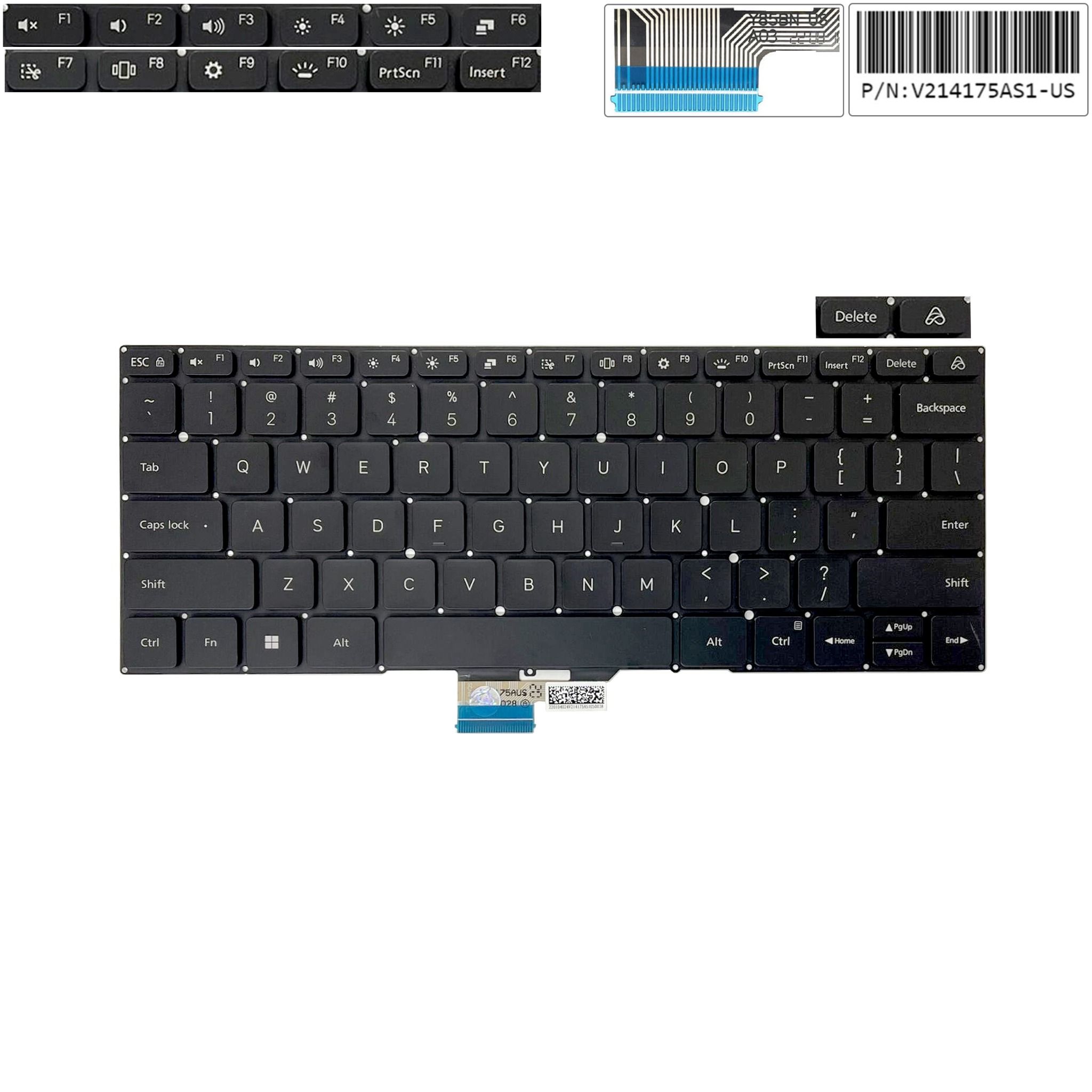  Bàn phím Xiaomi Redmibook Pro 14 2021 V214175AS1-US 9Z.NH2SN.301 US Phím đen Chữ trắng Xuyên đèn Không khung (ORG +) 