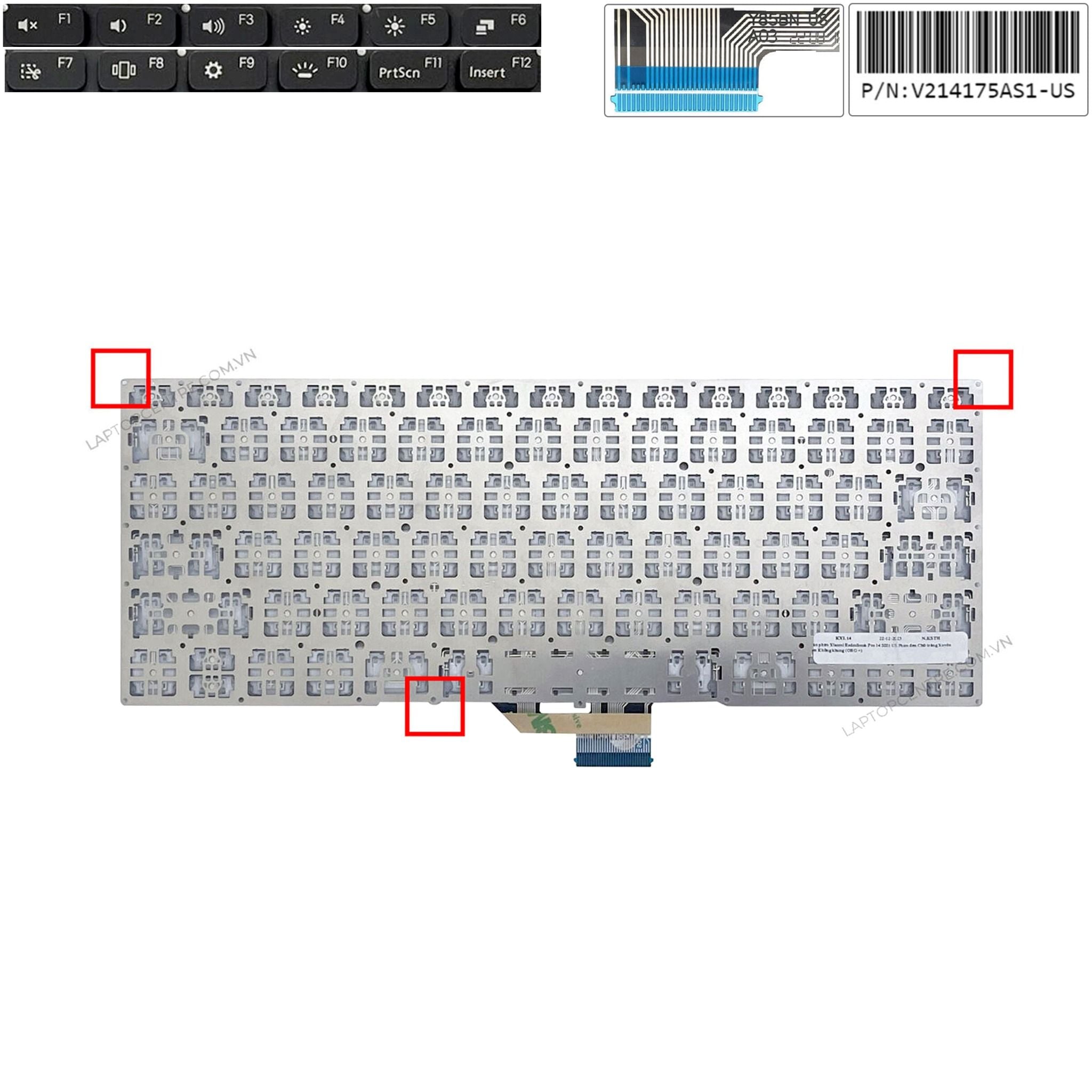  Bàn phím Xiaomi Redmibook Pro 14 2021 V214175AS1-US 9Z.NH2SN.301 US Phím đen Chữ trắng Xuyên đèn Không khung (ORG +) 