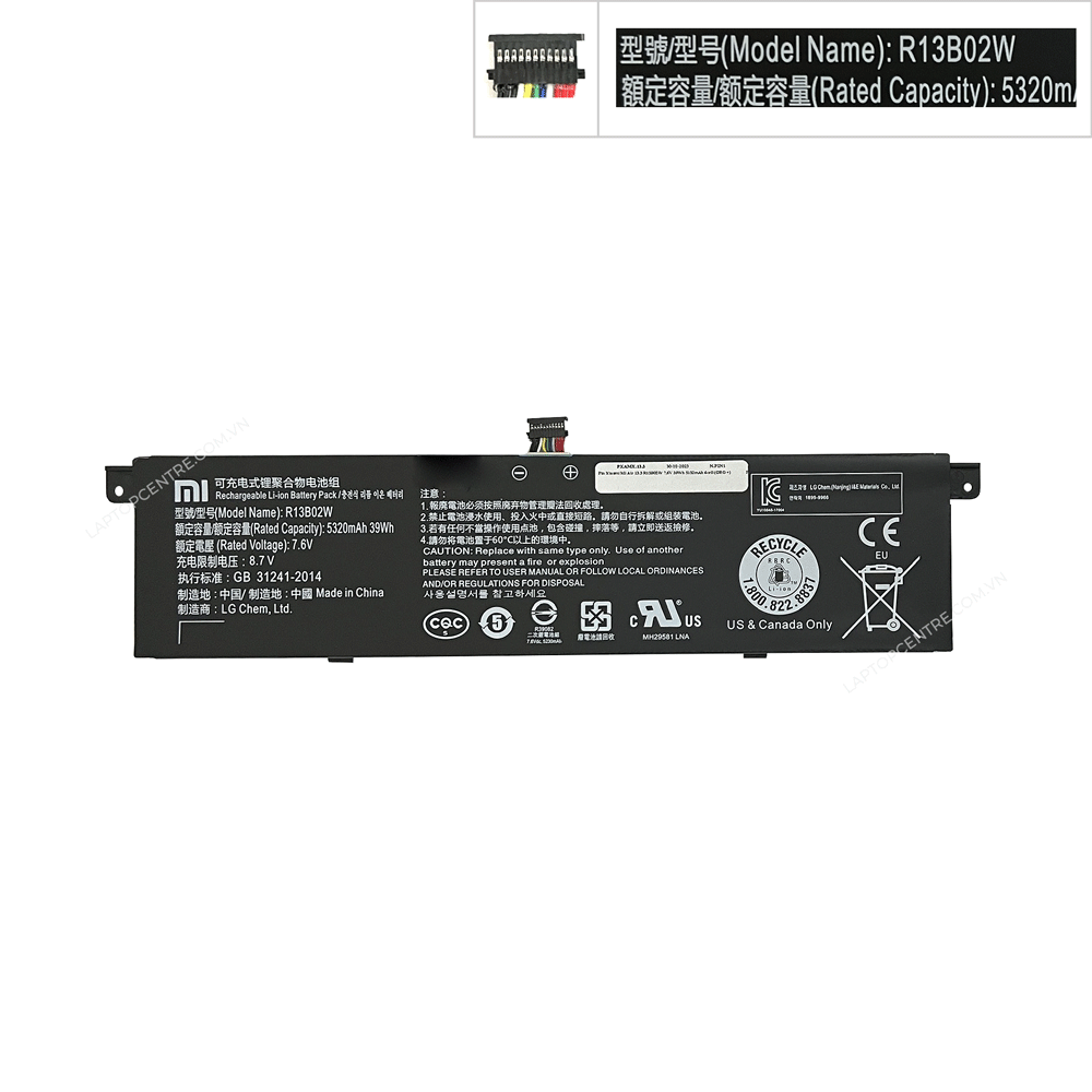  Pin Xiaomi Mi Air 13 R13B02W 7,6V 39Wh 5132mAh 6cell (ORG +) 