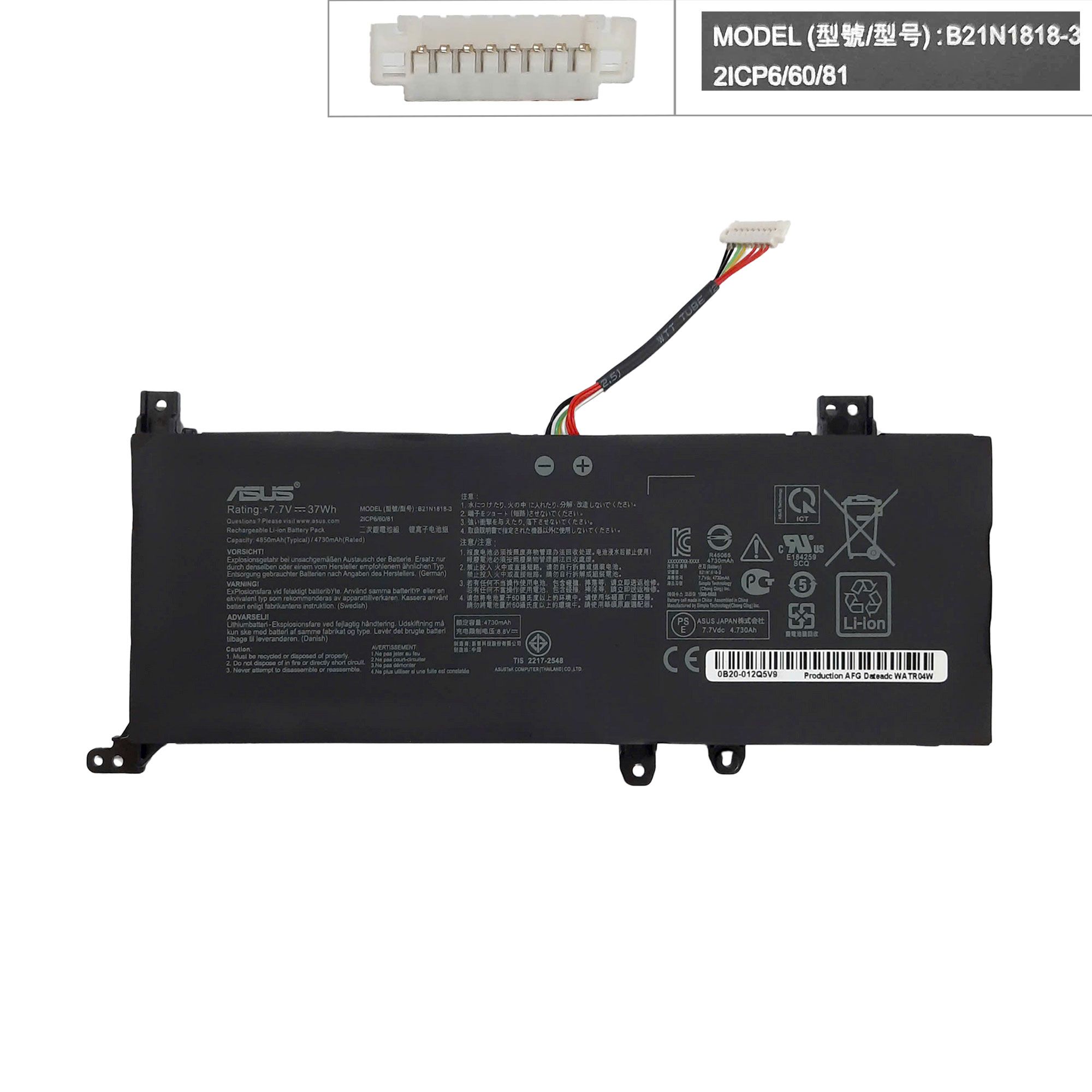 Pin Asus VivoBook X509 Type C B21N1818-3 7,7V 37Wh 4850mAh & X509MA X509Japan A409UA X412 X412F X412FA X412FJ (ORG +) 
