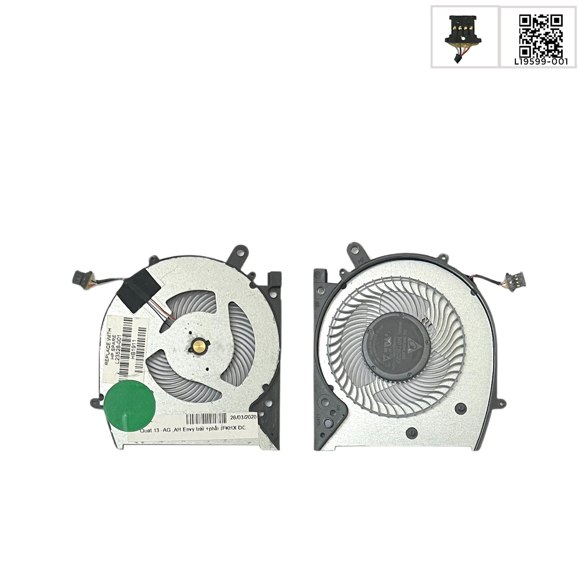  Quạt HP Envy X360 13 AG L19599-001 5V 0,5A 4 chân CPU & 13 AH (ORG +) 