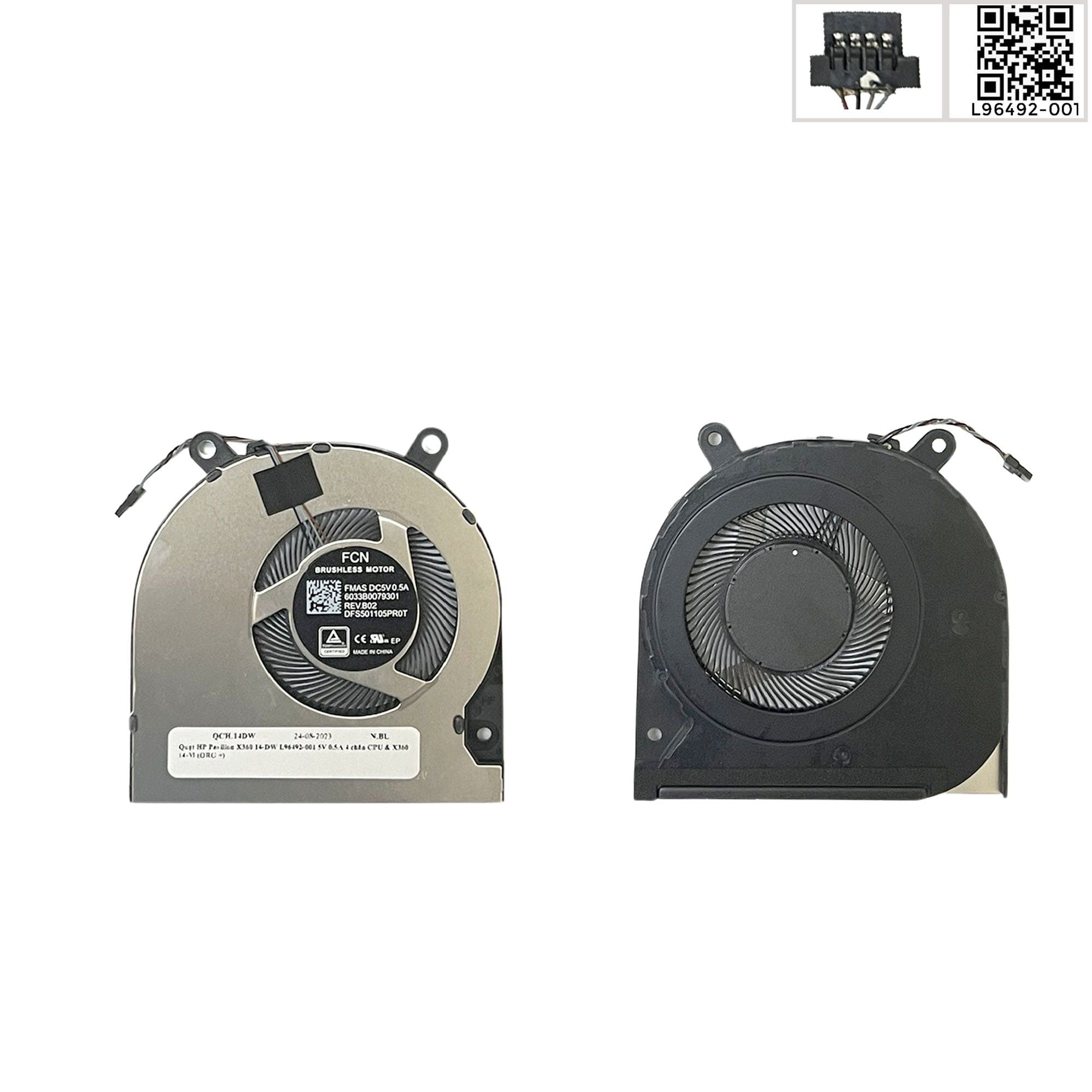  Quạt HP Pavilion X360 14 DW L96492-001 5V 0,5A 4 chân CPU & X360 14 M (ORG +) 