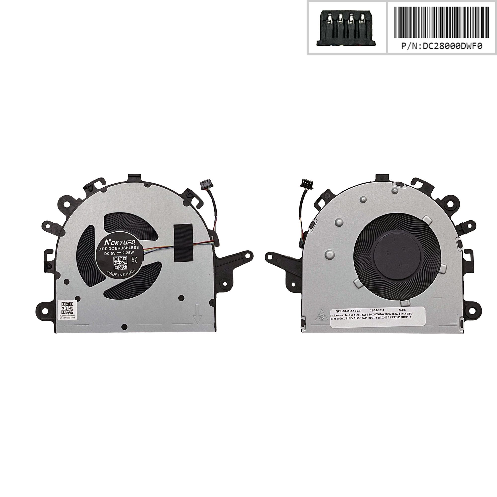  Quạt Lenovo IdeaPad S145 15AST DC28000DWF0 5V 0,5A 4 chân CPU & S145 15IWL 81MV S145 15API 81UT 3 15IIL05 3 15ITL05 (HCP +) 