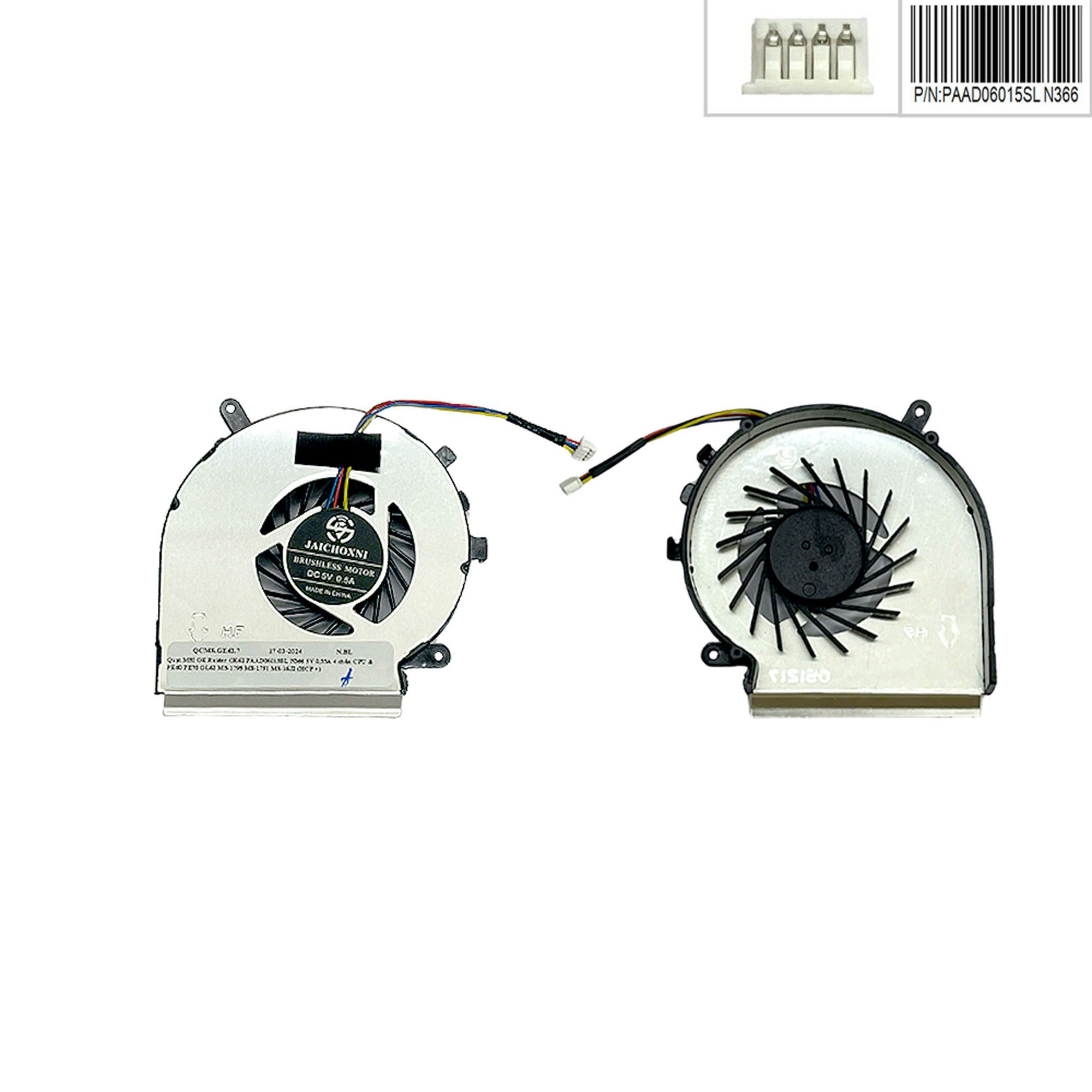  Quạt MSI GE Raider GE62 PAAD06015SL N366 5V 0,55A 4 chân CPU & PE60 PE70 GL62 MS 1795 MS 1791 MS 16J2 (HCP +) 