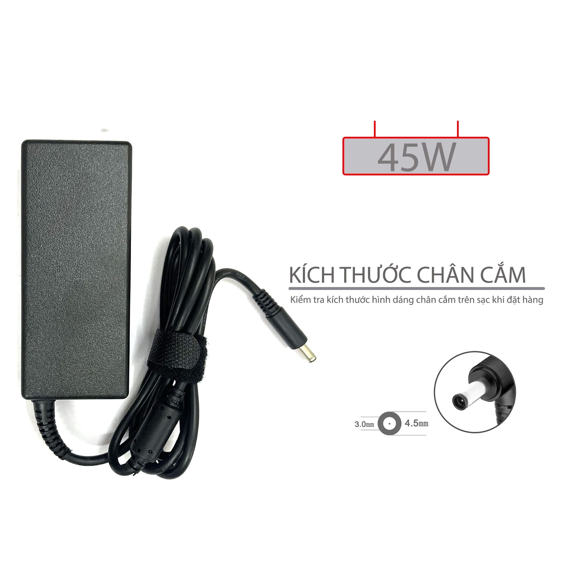  Sạc Dell 45W 19V 2.31A chân 4.5x3.0 kim nhỏ hình chữ nhật & Inspiron 3147 3148 3168 5378 7348 7352 3452 3451 3458 5378 5368 3552 3558 3568 3559 3551 3555 (HCP +) 