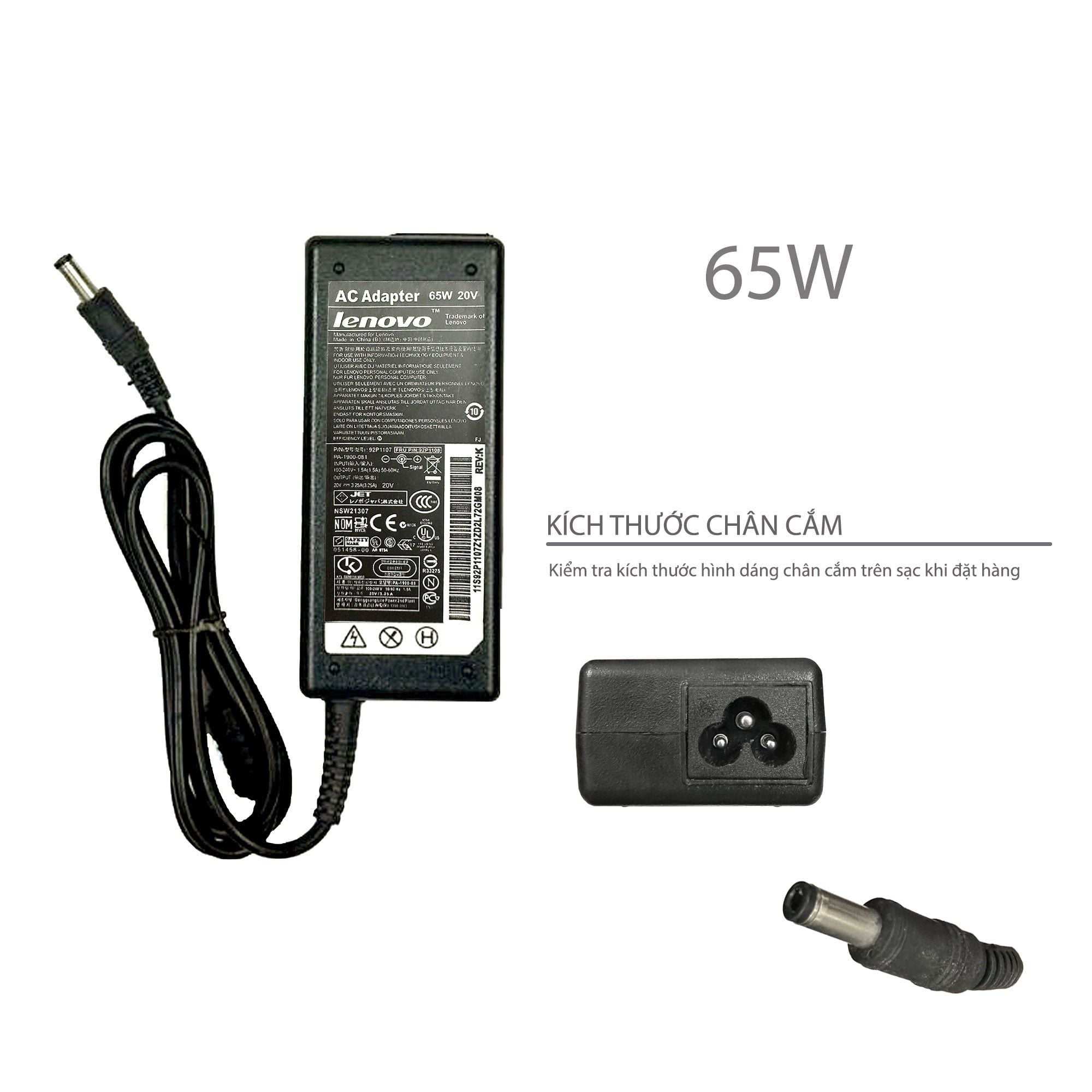  Sạc Lenovo 65W 20V 4.5A chân 5.5x2.5 hình chữ nhật & V480 Z470 Z460 Y450 (HCP +) 