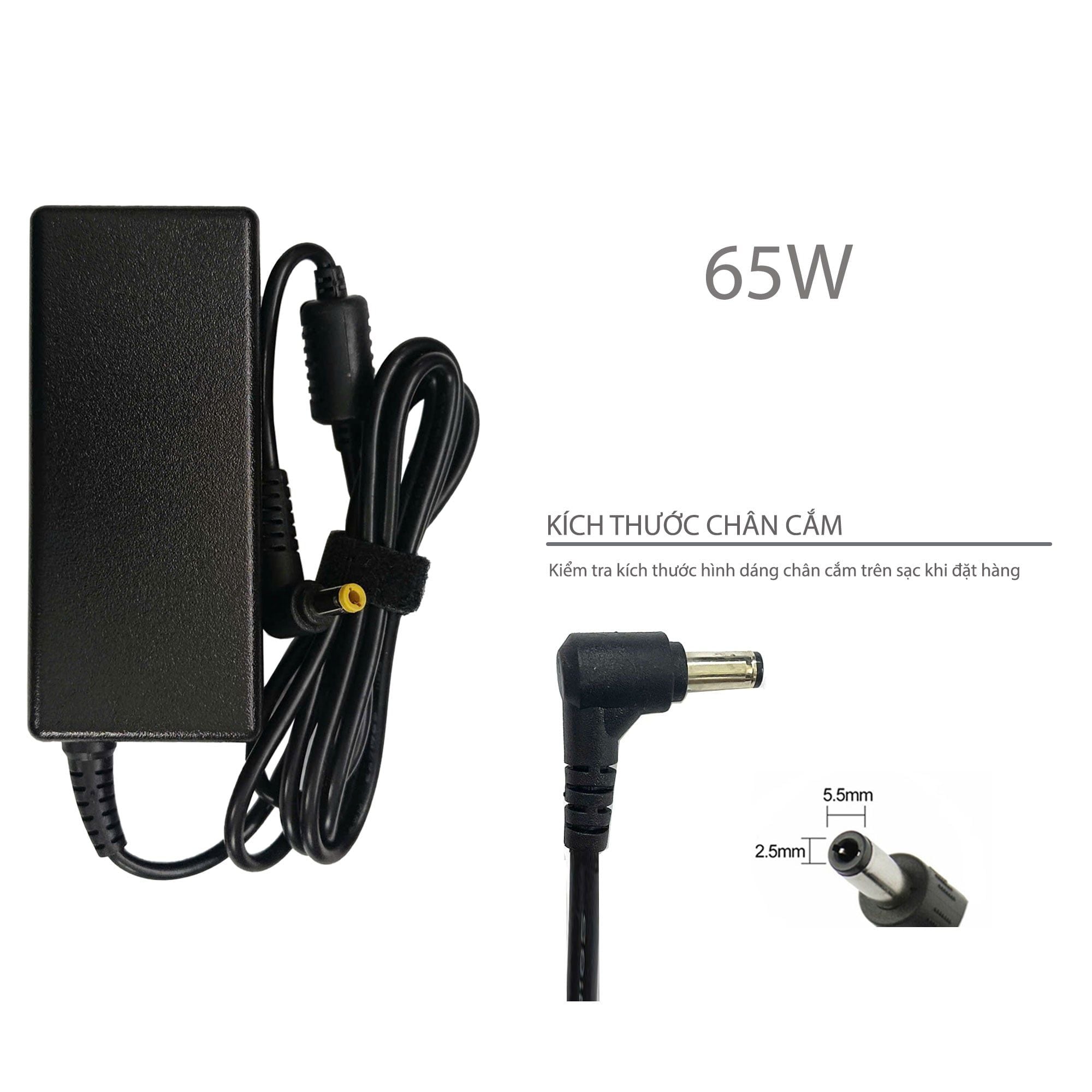  Sạc Lenovo 65W 19V 3.42A chân 5.5x2.5 hình chữ nhật & Y450 Y460 B460 (HCP +) 