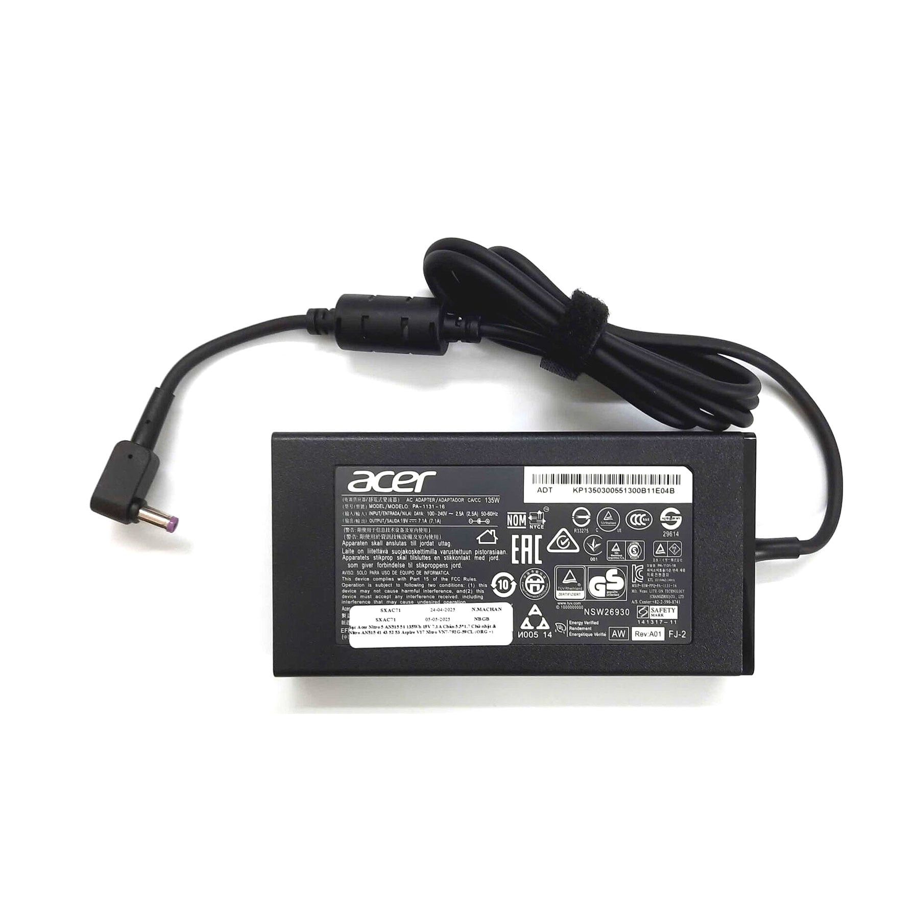  Sạc Acer 135W 19V 7.1A chân 5.5x1.7 hình chữ nhật & Nitro 5 AN515 51 Nitro AN515 41 43 52 53 Aspire V17 Nitro VN7-792G-59CL (ORG +) 