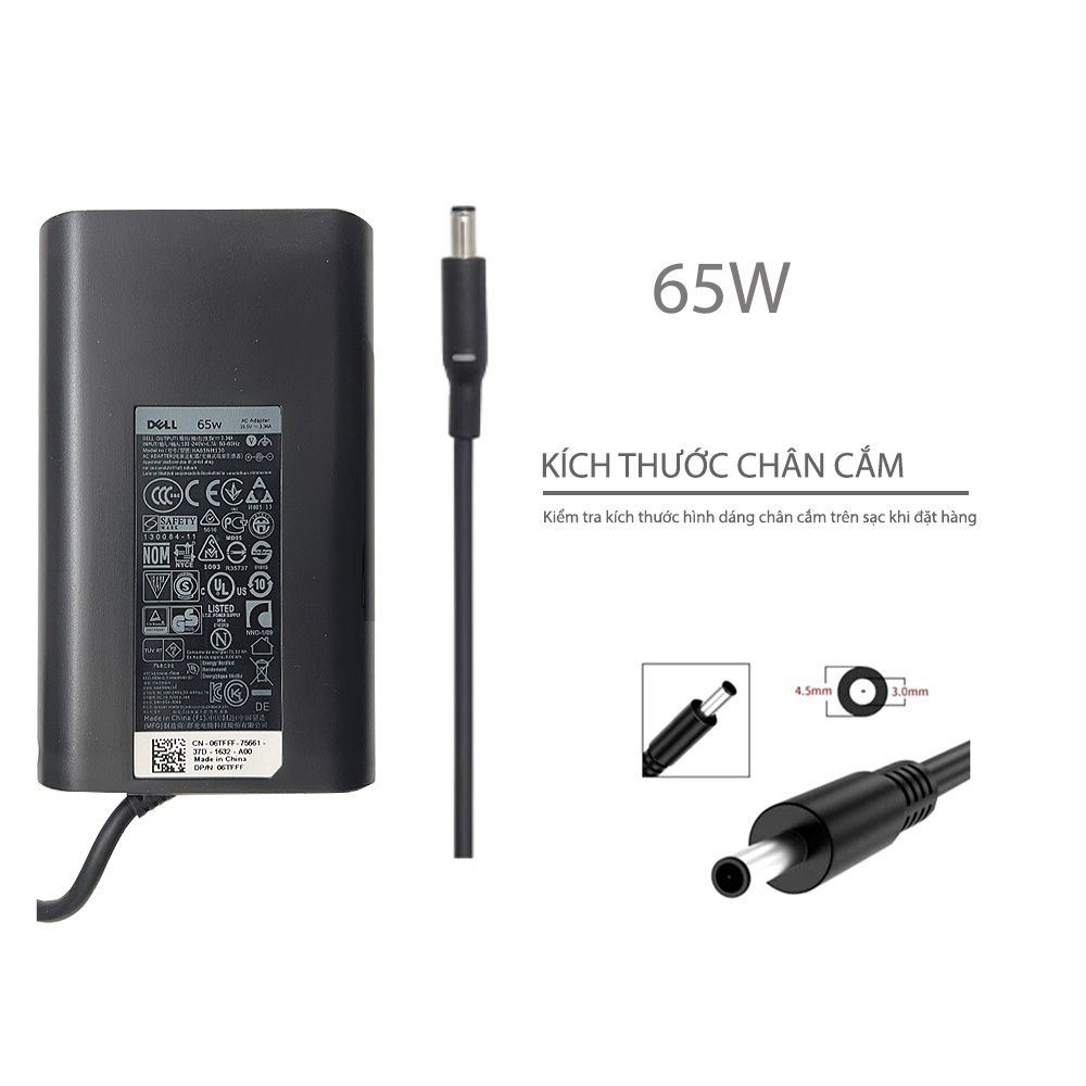  Sạc Dell 65W 19.5V 3.34A chân 4.5x3.0 kim nhỏ hình Oval & Latitude 5480 5490 7480 7490 5490 5430 5415 5411 5410 5401 5400 5459 (ORG +) 