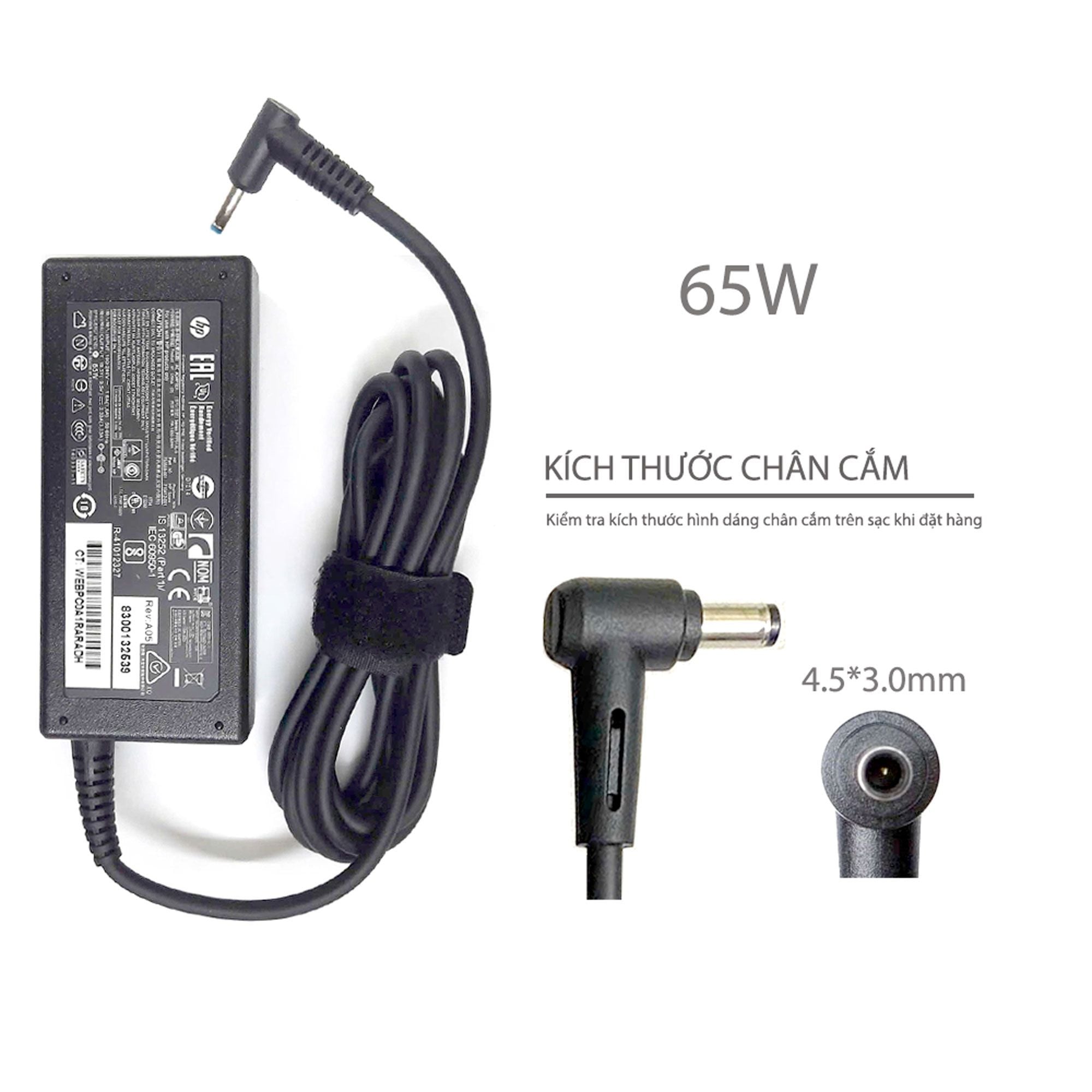  Sạc HP 65W 19.5V 3.33A chân 4.5x3.0 kim nhỏ hình chữ nhật & 250 G7 240 G8 245 G9 245 G10 15 CS 15 EG 15S FQ 15 FD 15 FC 15 DY (ORG +) 