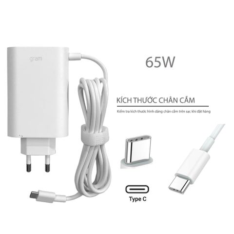 Sạc LG 65W 20V 3.25A chân USB C hình Oval Màu trắng & LG Gram 14Z90P 16Z90P 17Z90P ADT-65DSU-W (HCP +)