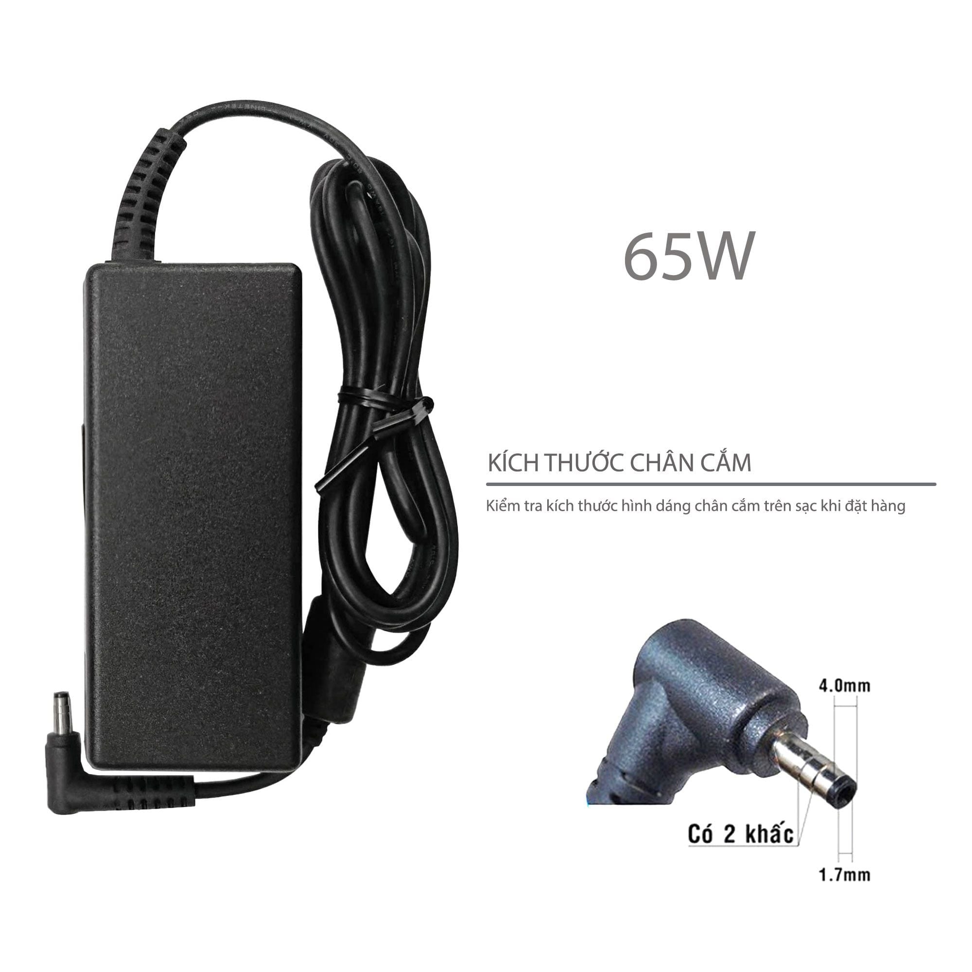  Sạc LG 65W 19V 3.42A chân 4.0x1.7 khấc hình chữ nhật & Chicony 15U50P 15UD50P 15U590 15UD590 LG15U49 LG15U59 LG15U47 LG15U48 (ORG +) 