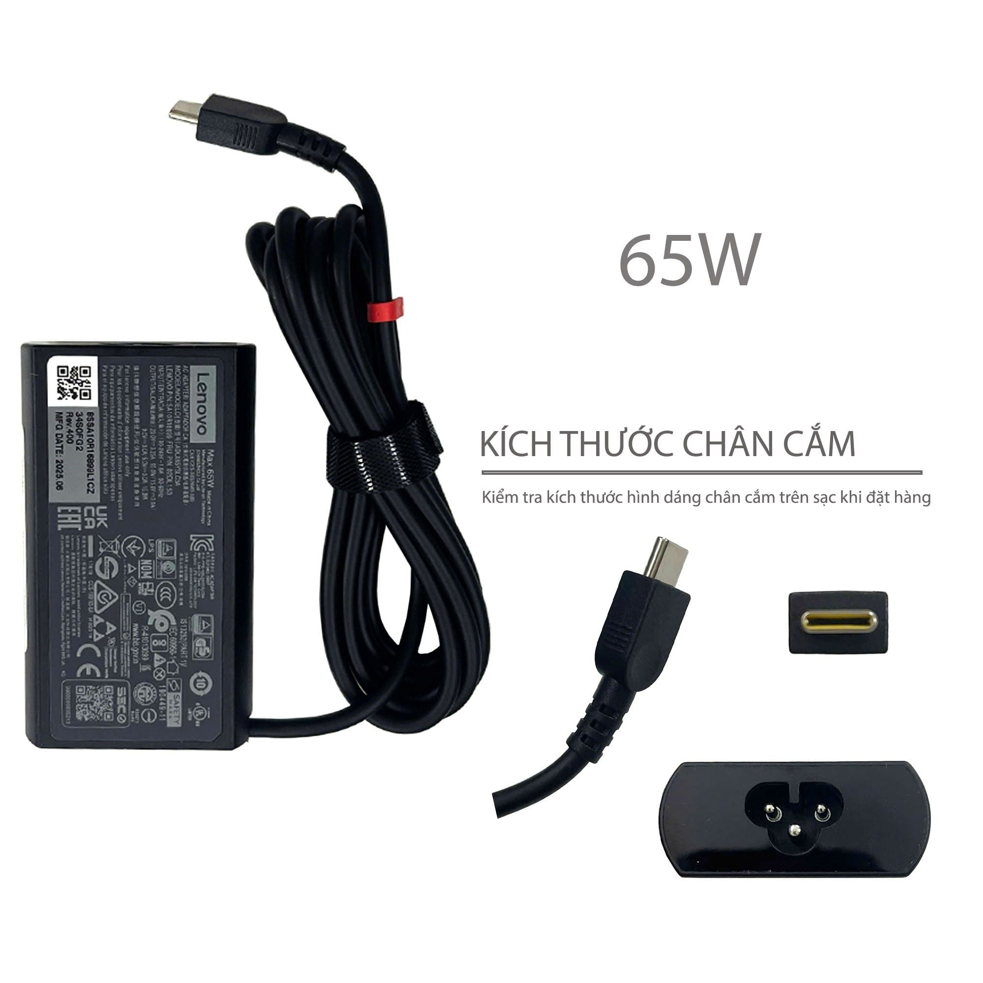  Sạc Lenovo 65W 20V 3.25A chân Usb C hình Oval & ThinkPad X390 02DL152 T490s L490 L390 Ideapad 5-16IAH8 5-15IAL7 (ORG +) 