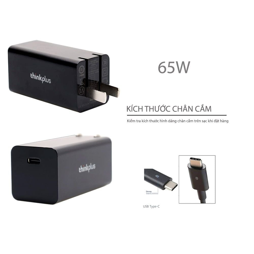  Sạc Lenovo Thinkplus 65W 20V 3.25A chân USB C 4X20Z66646 hình chữ nhật kèm hộp & Thinkpad X280 X390 X13, X1 Carbon Gen, X1 Yoga X1 Nano X1 Titanium, T16 T14 T14s T15 T16, E14 E15 E16, L13 L14 L15 L16, P14s P15s  P52s P53s (AUTH +) 