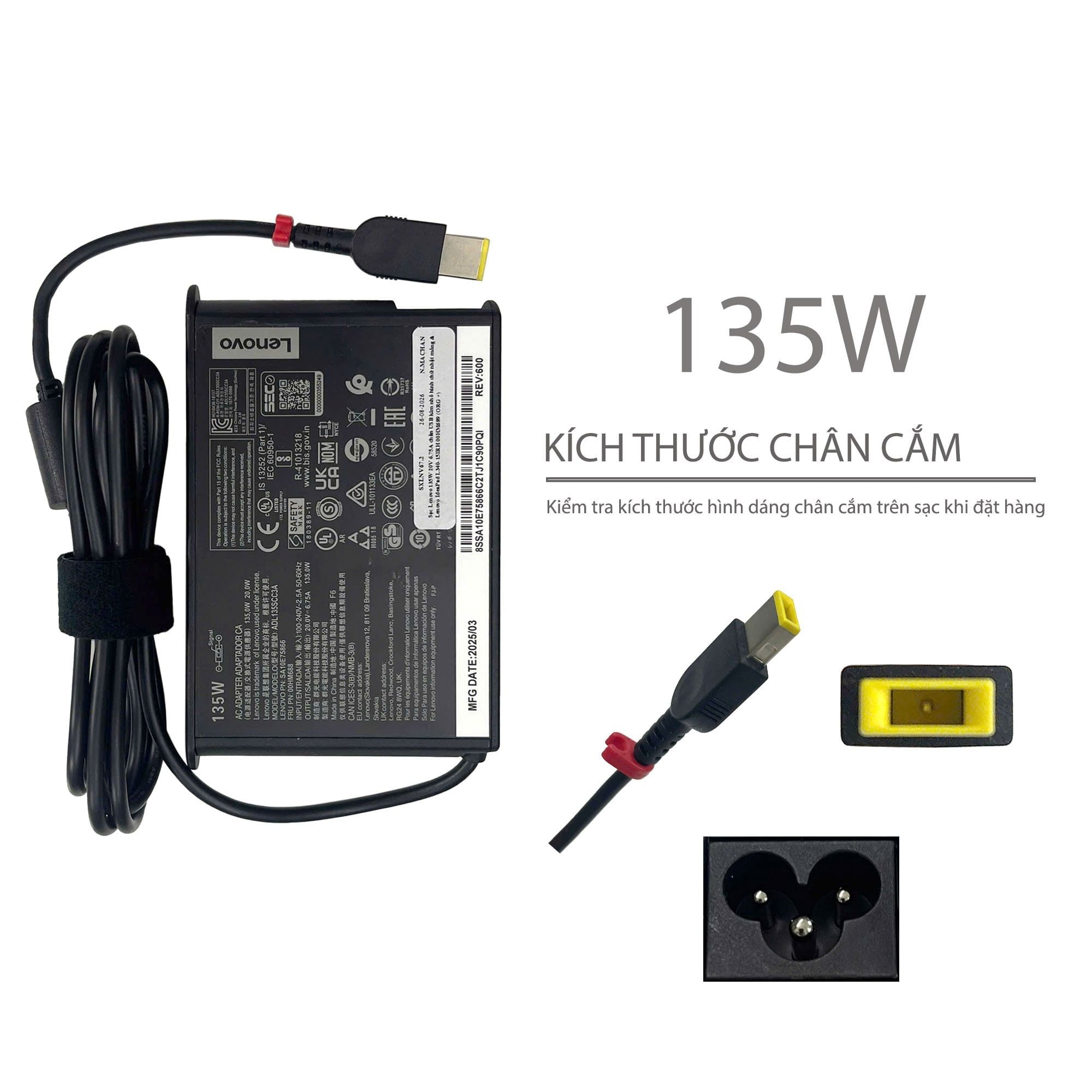  Sạc Lenovo 135W 20V 6.75A chân USB kim nhỏ hình chữ nhật mỏng & Lenovo IdeaPad L340-15IRH 00HM689 (ORG +) 