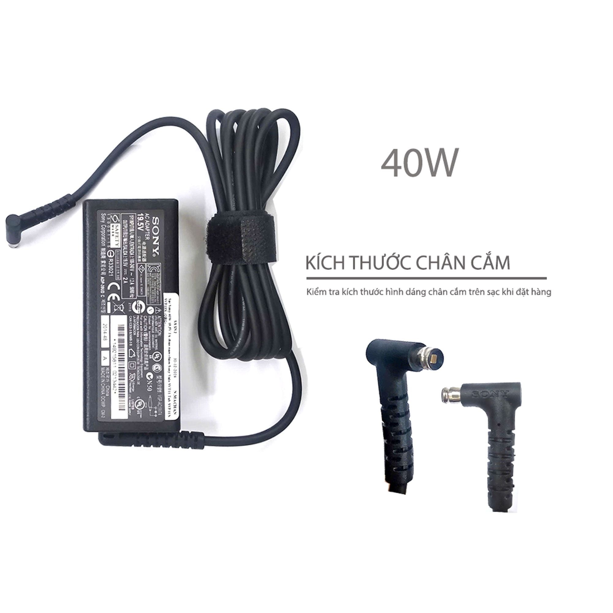  Sạc Sony 40W 19.5V 2A chân hút hình chữ nhật & Sony Vaio SVT11 Tab SVF11N SVF13N (ORG +) 
