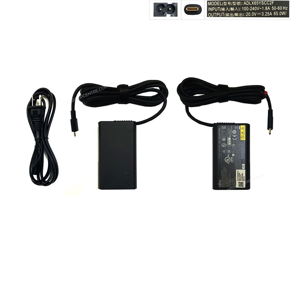  Sạc Fujitsu 65W 20V 3.25A chân Usb C hình chữ nhật & Lifebook CH75 E3 CH75 F3 CP800060-01 ADLX65YSCC2F (ORG + ) 