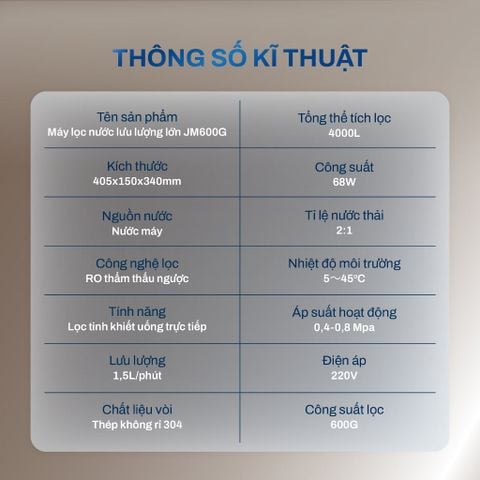  Máy lọc nước âm tủ bếp công suất lớn Joymie JM600G, Máy lọc nước RO 