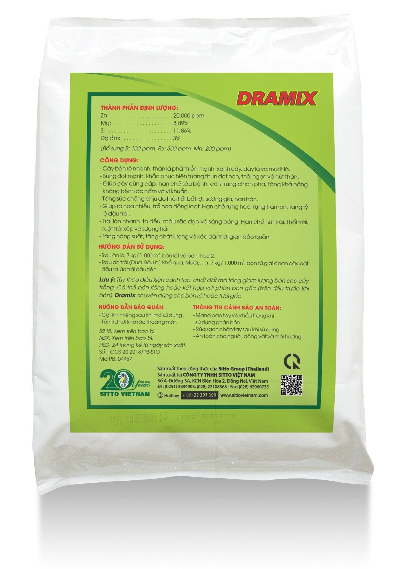  Phân bón lá SITTO-V KẼM DRAMIX RAU MÀU-DƯA (Gói 5kg) 
