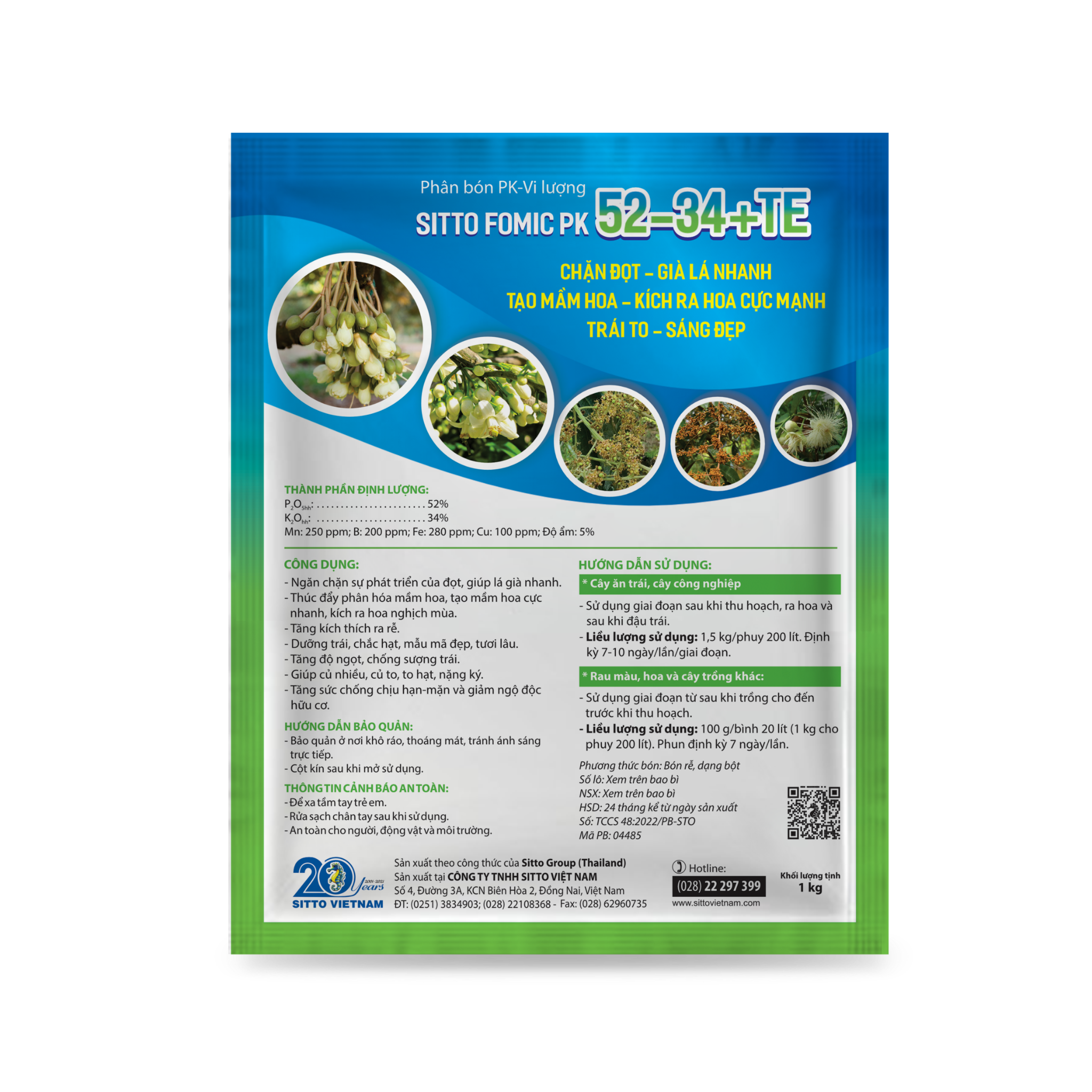  Phân bón lá Sitto FOMIC PK 52-34+TE (MKP) (Gói 1kg) 