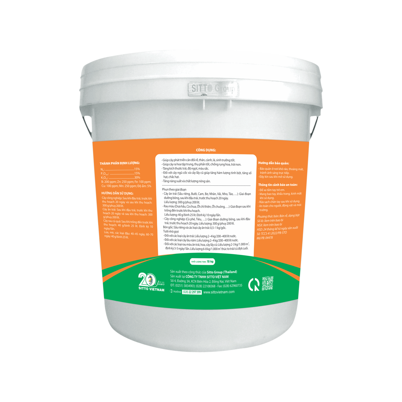  Phân bón NPK-Vi lượng SITTO FOMIC 15-15-30+TE (Xô 15kg) 
