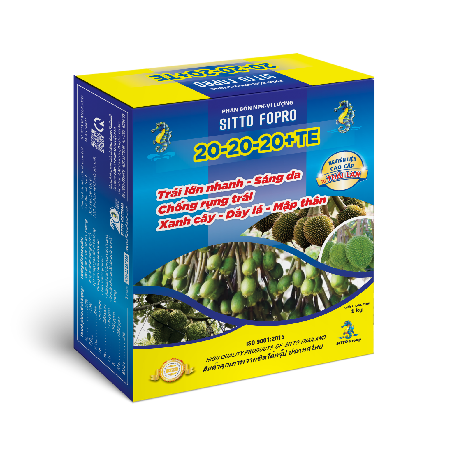  Phân bón lá Sitto FOPRO 20-20-20+TE (Hộp 1kg) 