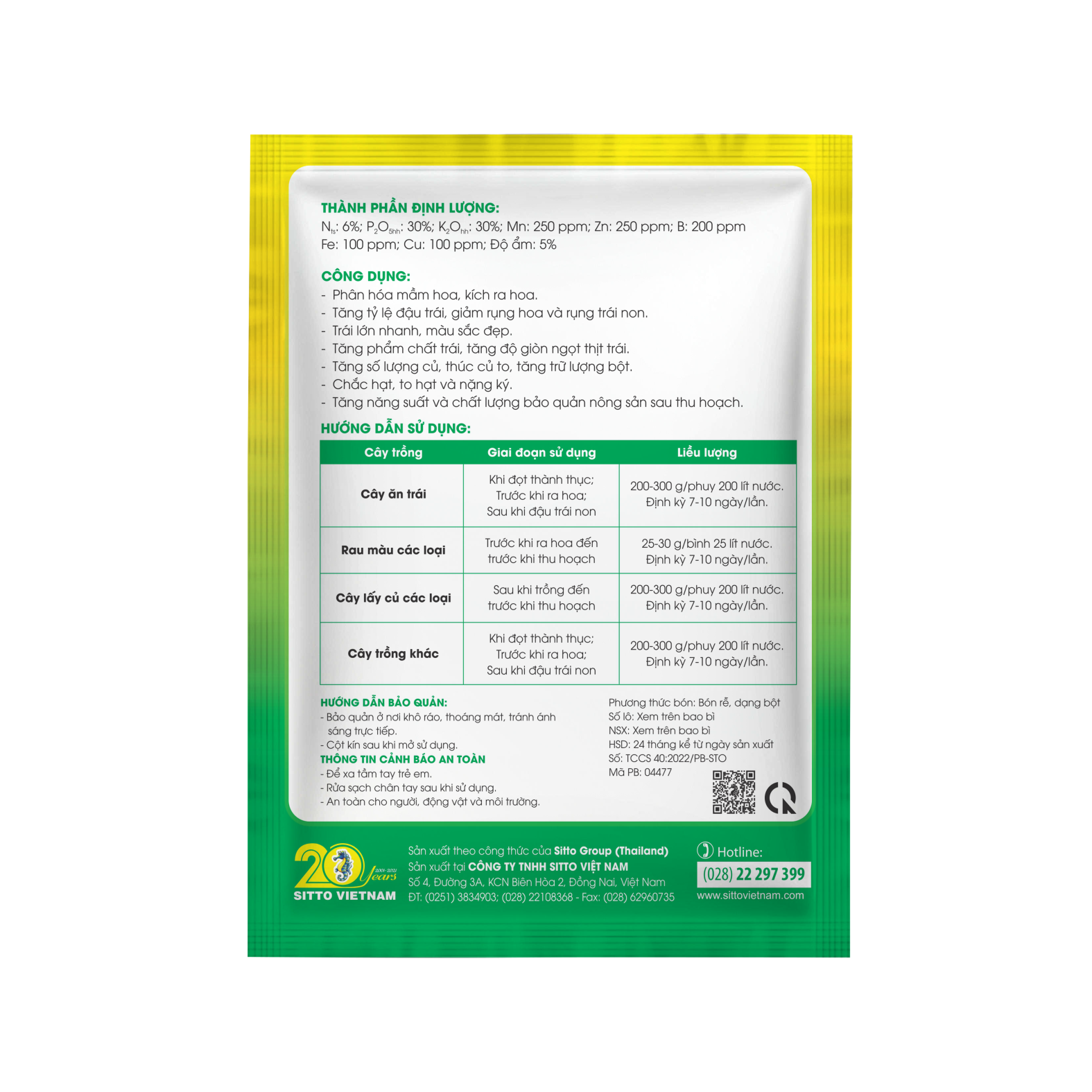  Phân bón lá Sitto FOPRO 6-30-30+TE (Gói 250g) 
