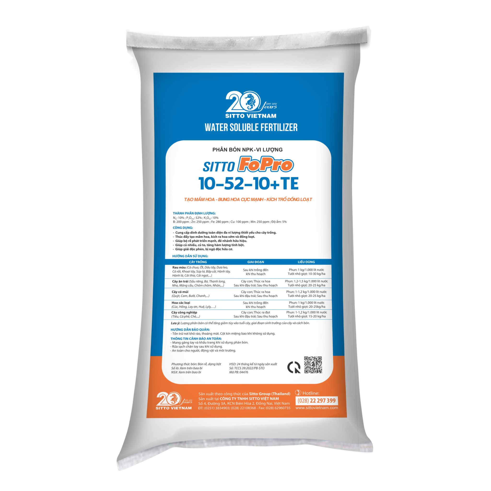  [SPECIAL] SITTO FOPRO 10-52-10+TE (Bao 20kg) 