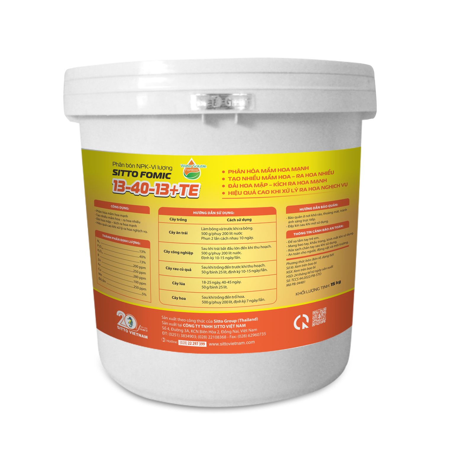  Phân bón NPK-Vi lượng SITTO FOMIC 13-40-13+TE (Xô 15kg) 