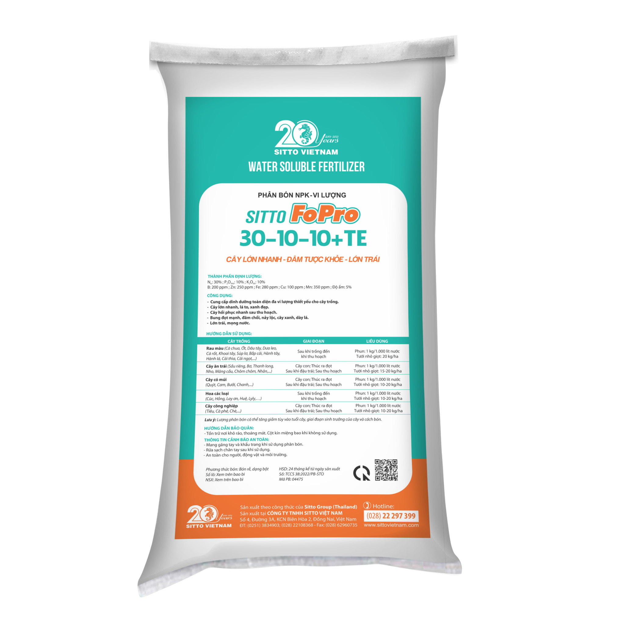  [SPECIAL] SITTO FOPRO 30-10-10+TE (Bao 20kg) 