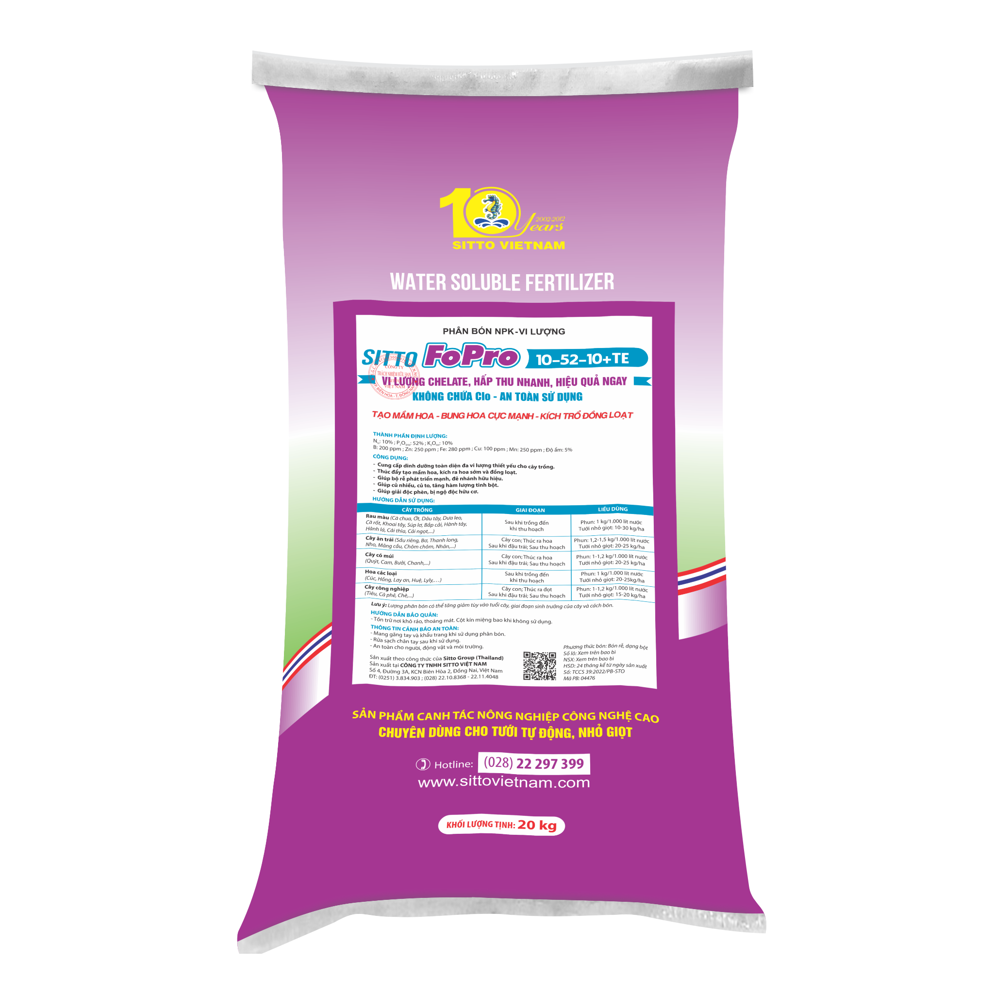  SITTO FOPRO 10-52-10+TE (Bao 20kg) 