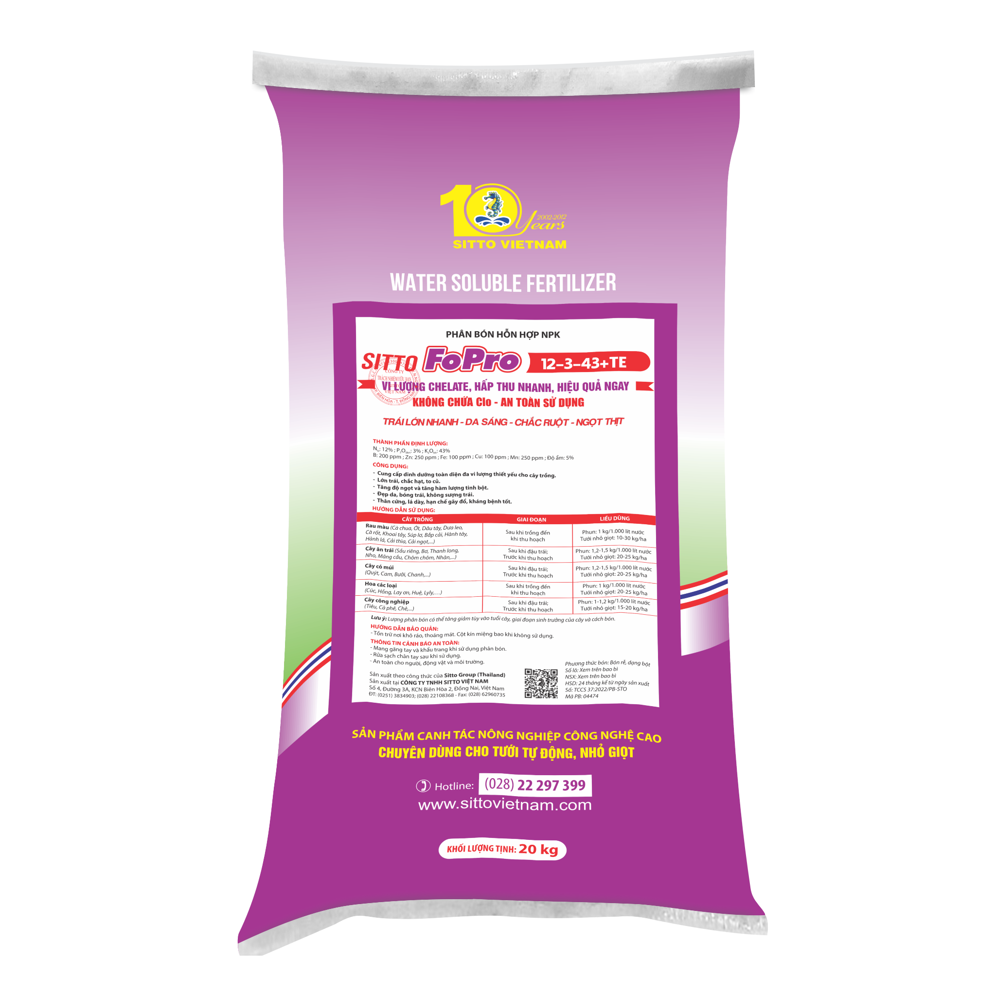  SITTO FOPRO 12-3-43+TE (Bao 20kg) 