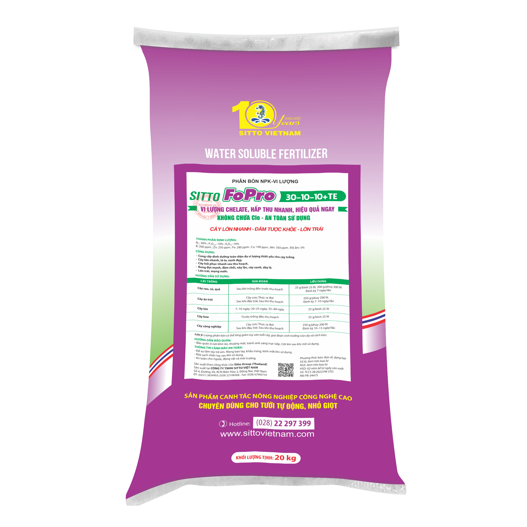  SITTO FOPRO 30-10-10+TE (Bao 20kg) 