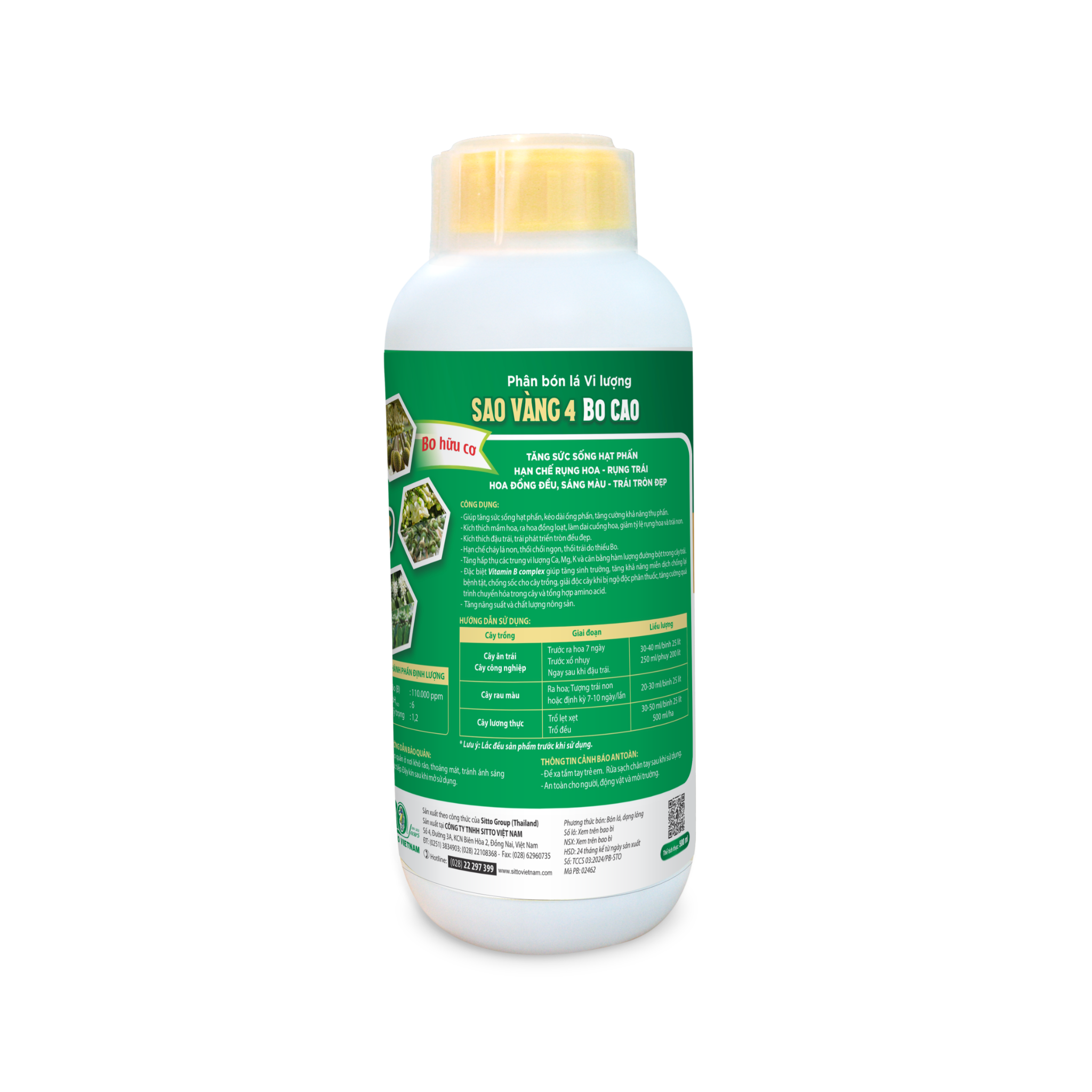  Phân bón lá Vi lượng SAO VÀNG 4 BO CAO (SITTO OLIGO BORON 150) (Chai 500ml) 