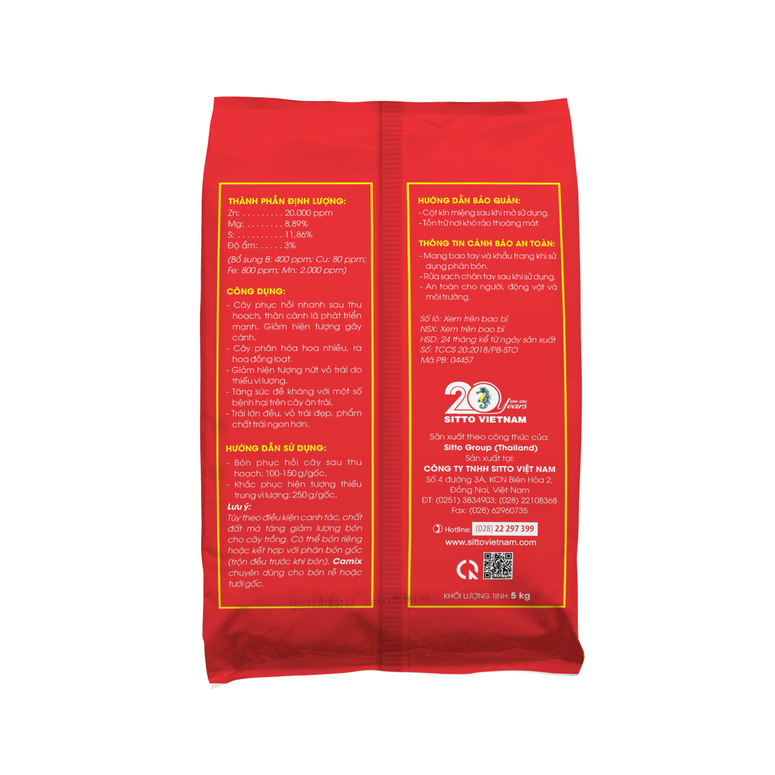  Phân bón lá SITTO-V KẼM (CAMIX CÂY ĂN TRÁI) (Gói 5kg) 