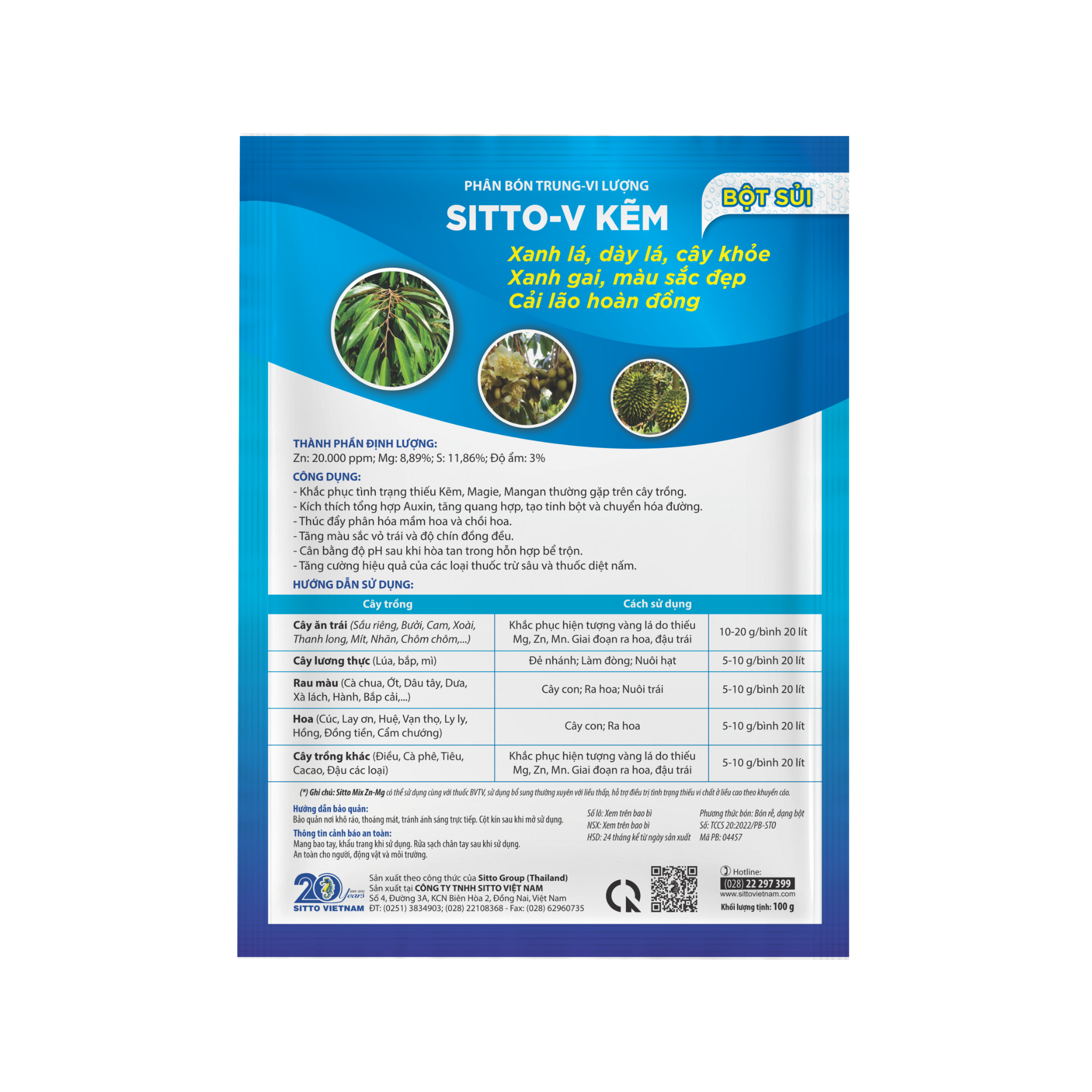  Phân bón lá SITTO– V KẼM (SITTO MIX ZN-MG) (Gói 100g) 