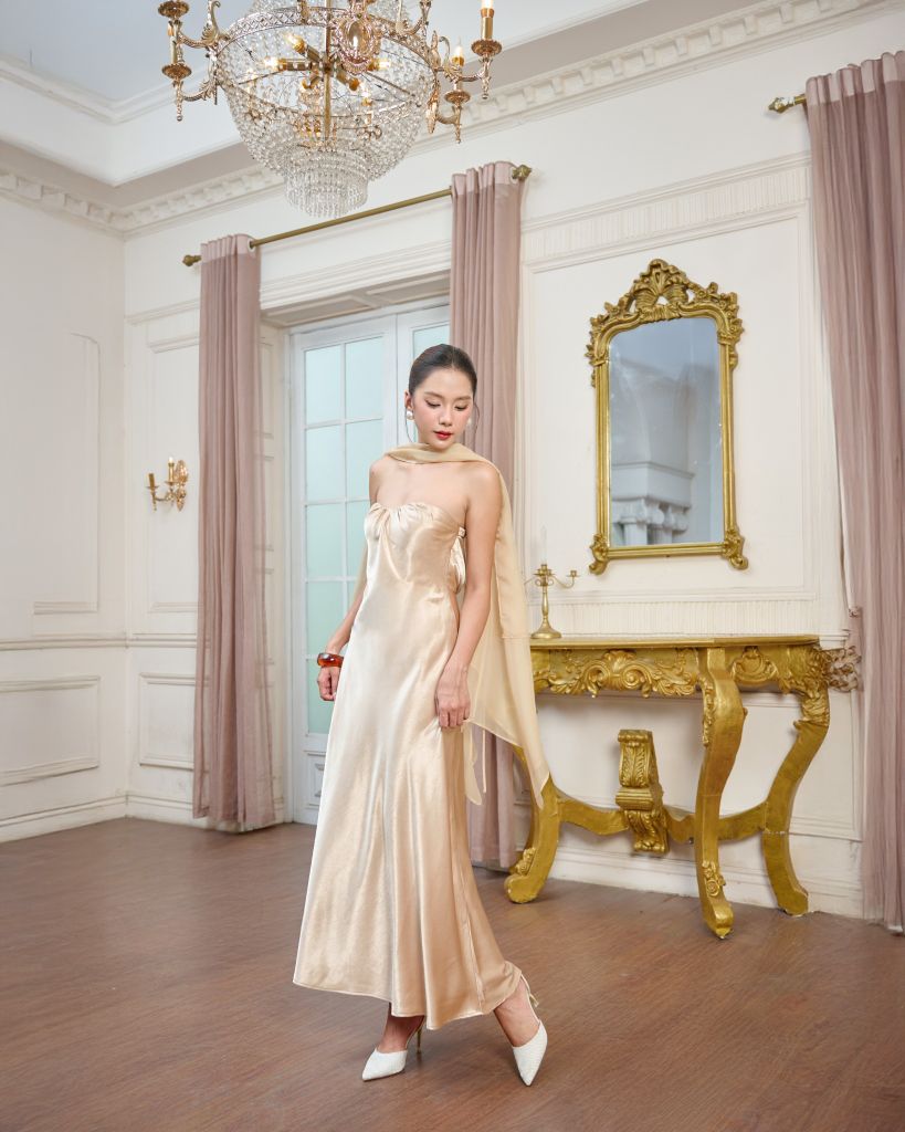 Đầm Nữ CIVAL Đi Tiệc Cúp Ngực Dáng Dài Kèm Khăn Choàng Sang Trọng GOÛT DE JUN