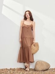 Đầm Nữ KIDLAT Hai Dây Form Maxi Xòe Chất Tơ Mềm Phối Bèo Đi Biển, Dạo Phố GOUT DE JUN