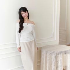 Gout De Jun ÁoThun Nữ Trễ Vai Thun Co Giãn FAMON Áo Kiểu Nữ Tay Dài Dáng Ôm FGBA2607077