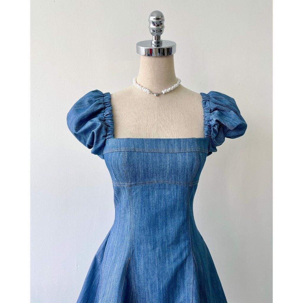 Đầm Nữ Tay Phồng Denim Nhẹ Nhàng Nữ Tính - VIA DRESS - Goût De Jun