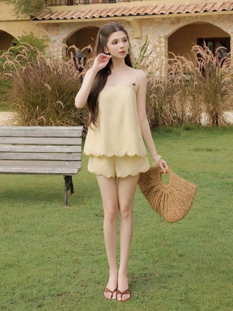 GOUT DE JUN Set Áo Hai Dây Phối Quần Short Chất Linen DICEY Set Form Rộng Nữ Tính