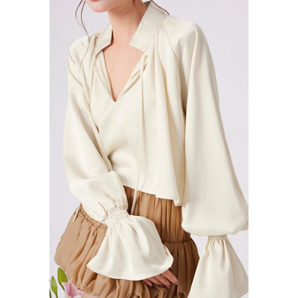 Áo Sơ Mi Nữ Form Freesize Phối Thắt Dây - FAGBES TOP - GOÛT DE JUN