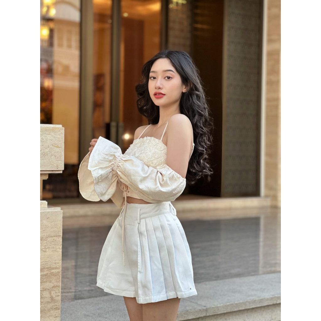 GOÛT DE JUN - Áo Croptop nữ thiết kế trễ vai tay bồng - Renni Top