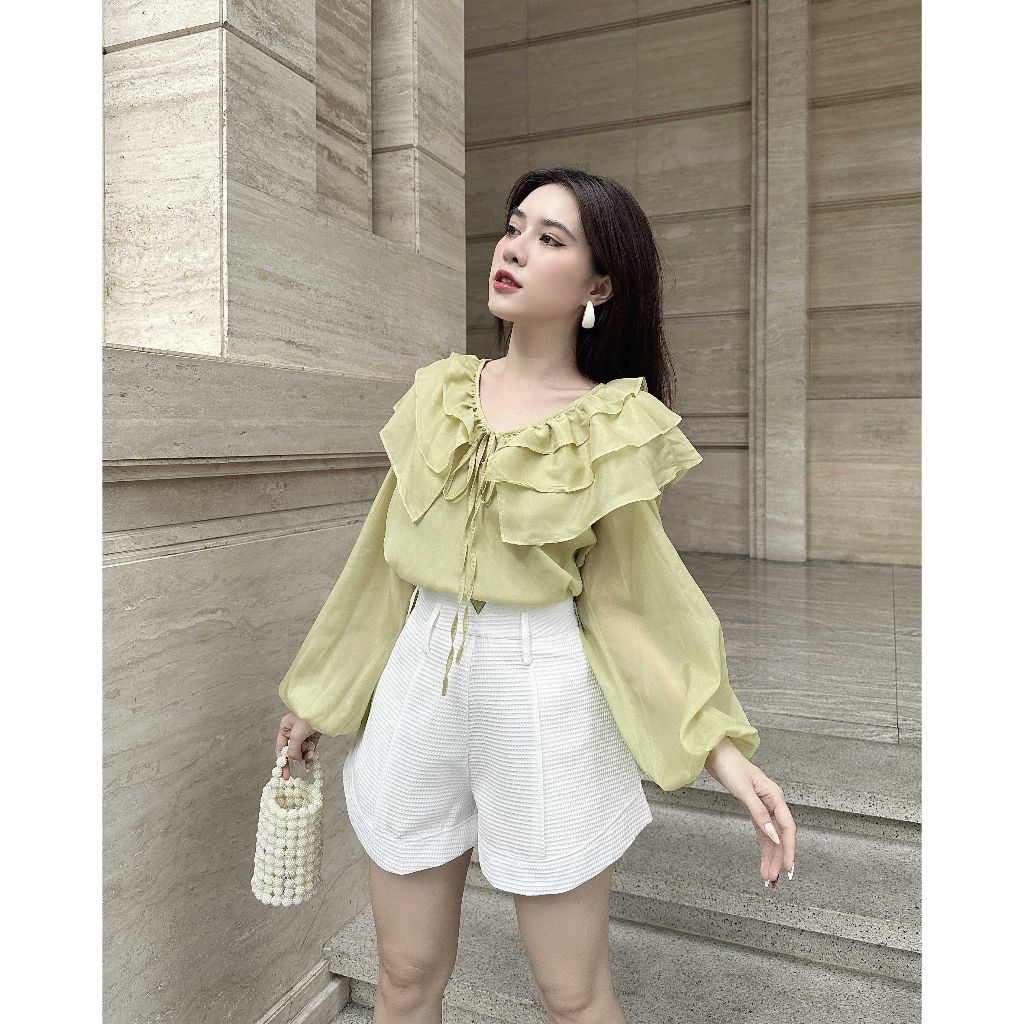 GOÛT DE JUN - Áo nữ thiết kế cổ bèo tay phồng - HEBE TOP